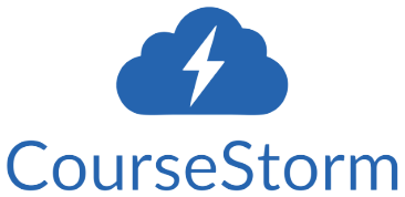 CourseStorm logo with a blue cloud and lightning bolt.