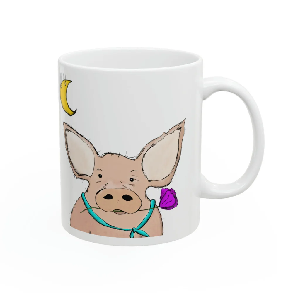 Kevin Bacon (pig) White Ceramic Mug 11oz  More ART | More Heart