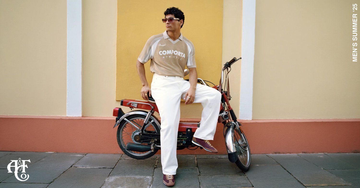 Abercrombie & Fitch Men’s Summer, model on a moped