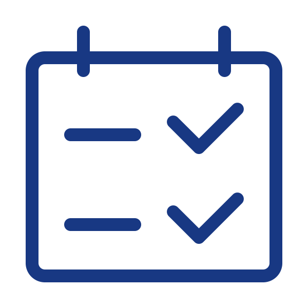Icon of a clipboard with charts and graphs, a pencil, and a calculator, representing data analysis and reporting.