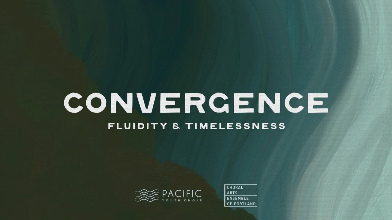 Convergence: Fluidity and Timelessness - A flowing concert graphic representing the seamless blend of Water and Earth elements in collaborative choral music
