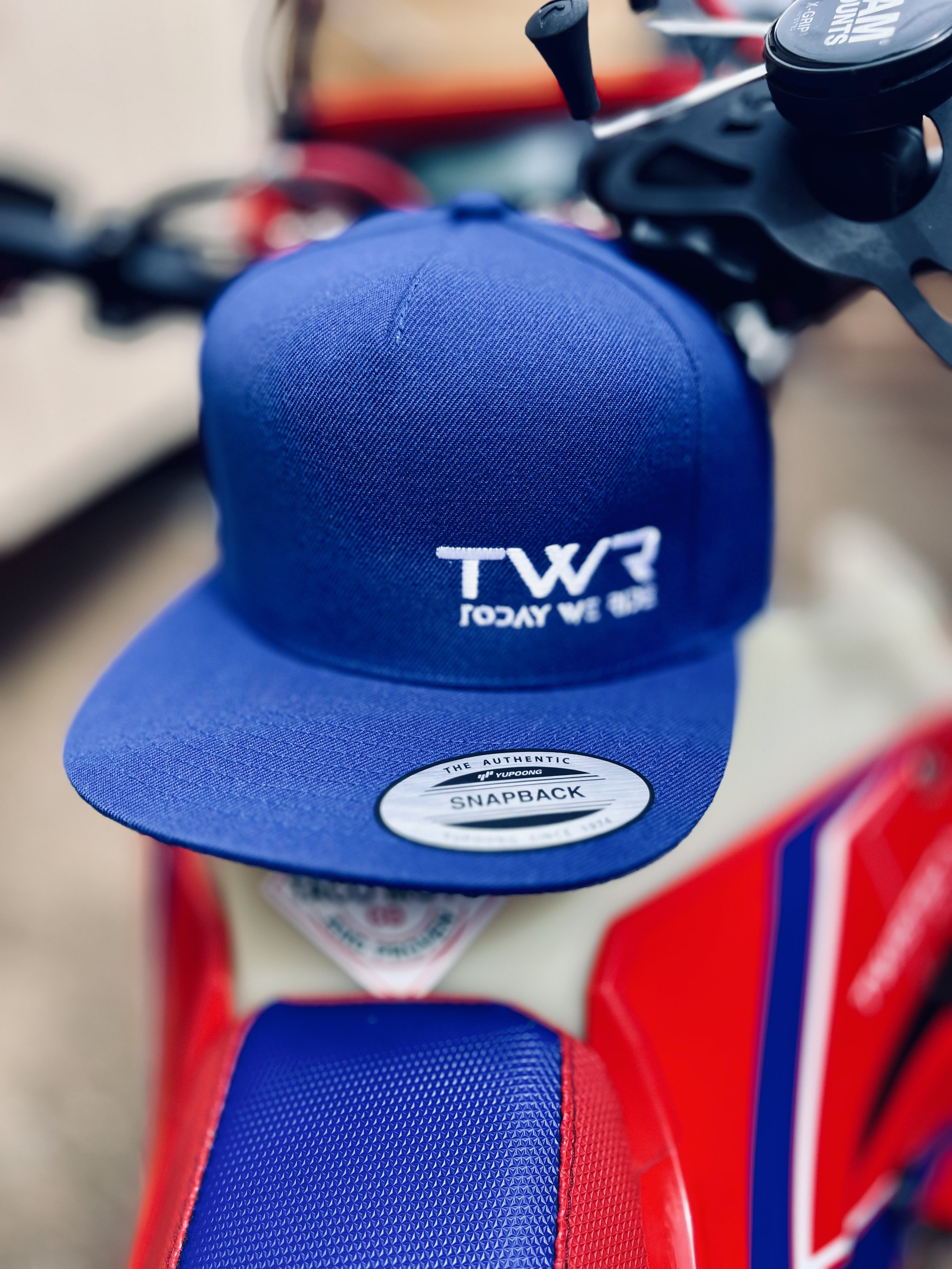 TWR Today We Ride Blue Flatbill Hat Honda Background.jpeg
