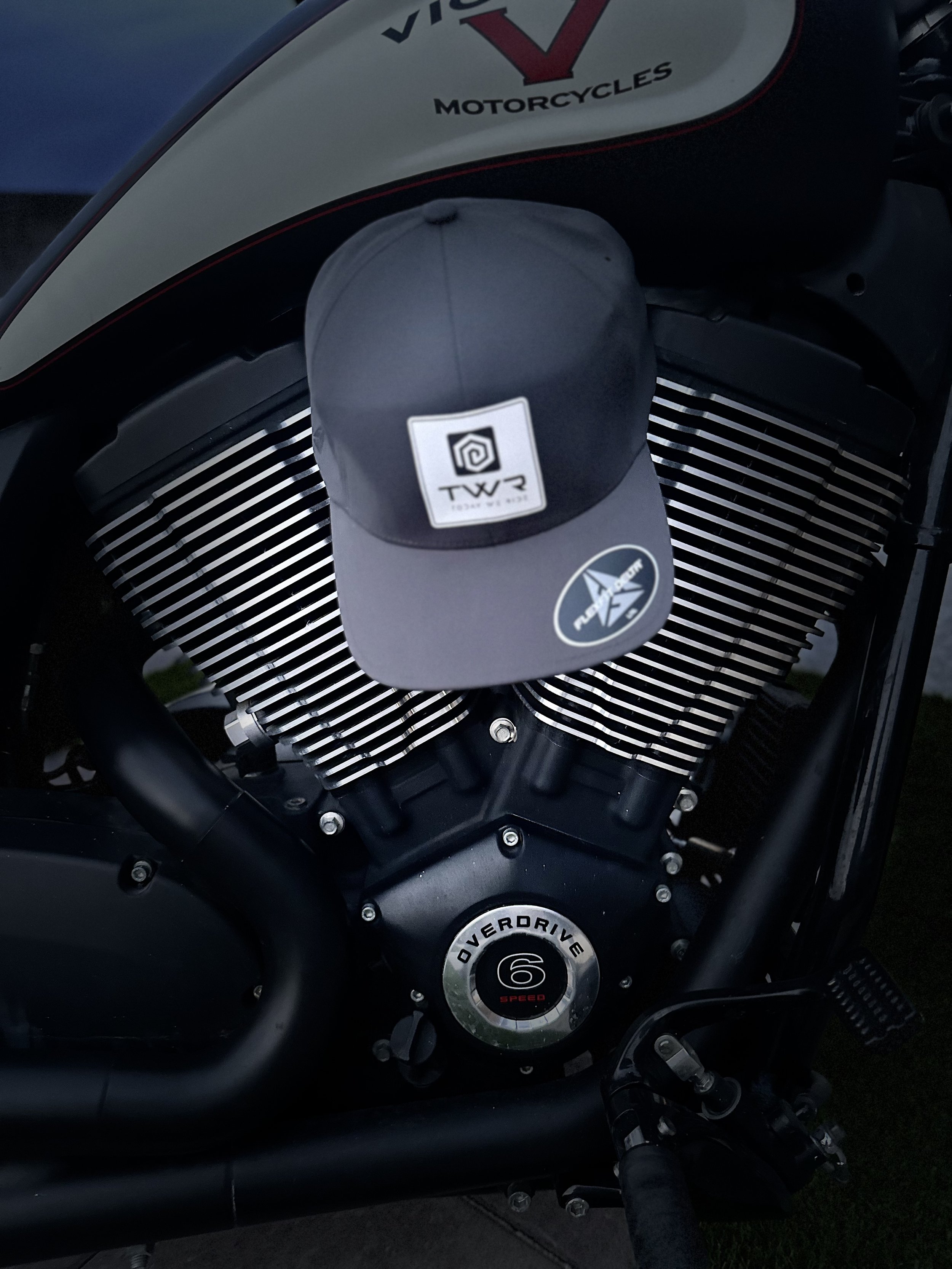 TWR Today We Ride Gray Flexfit Delta Hat Square Logo Motor Background.jpeg