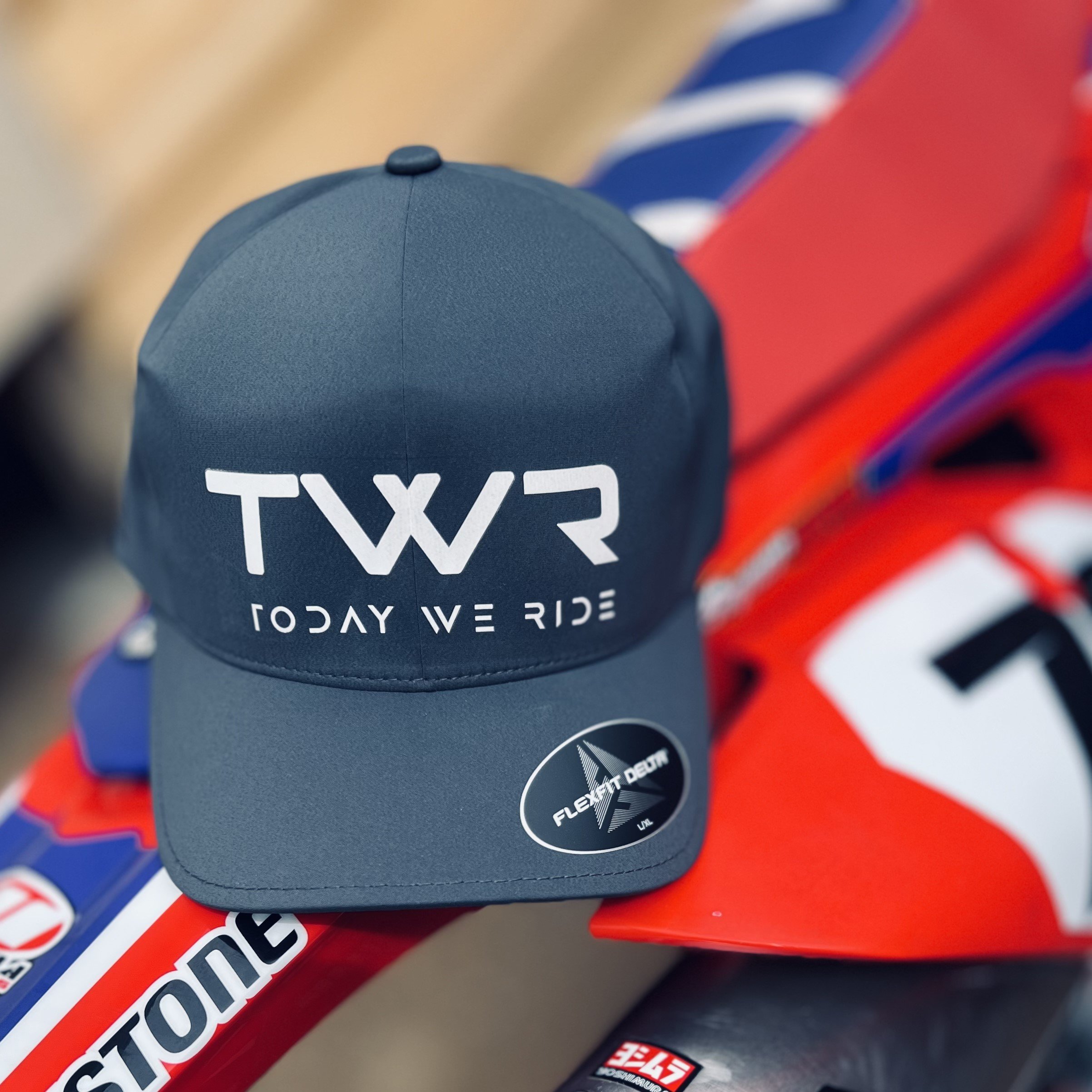 TWR Today We Ride Gray Flexfit Delta Hat Honda Background.jpeg