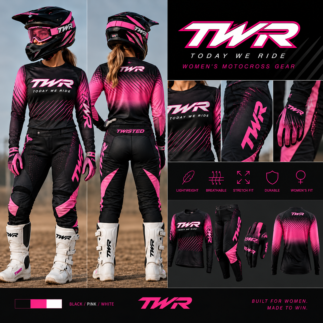 TWR Untamed | Womens MX Riding Gear | Black & Pink