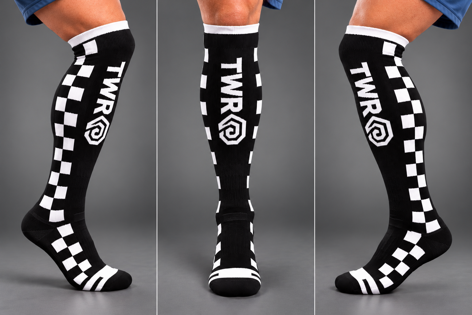 TWR Checkered Flag Motocross Riding Socks, Black.PNG