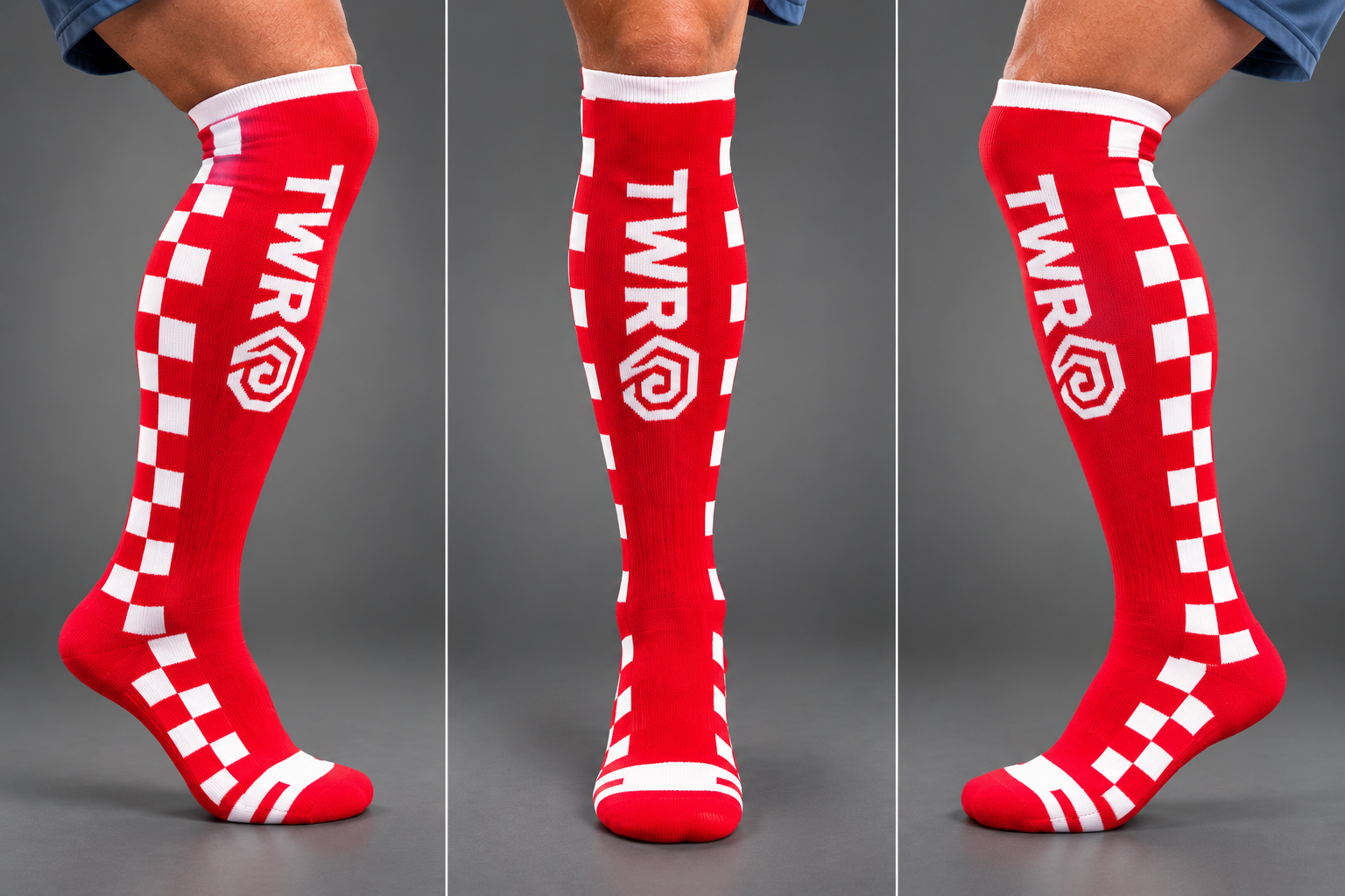TWR Checkered Flag Motocross Riding Socks, Red.PNG