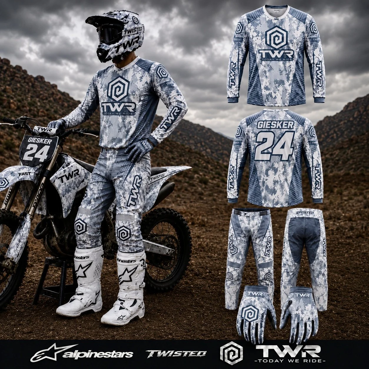 TWR Arctic Camo MX Riding Gear