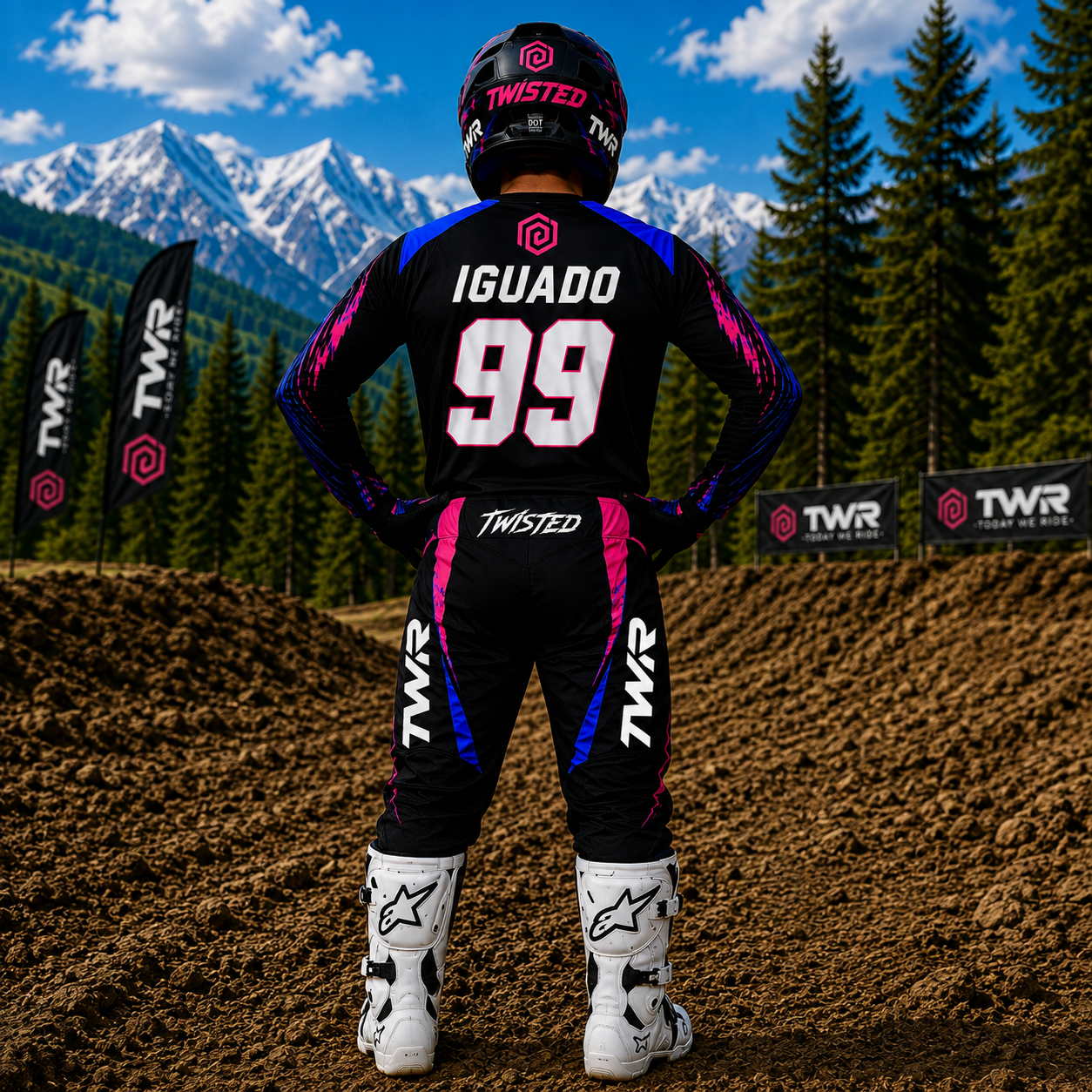 TWR Style Line MX Gear, Black, Blue and Pink, Back View.PNG