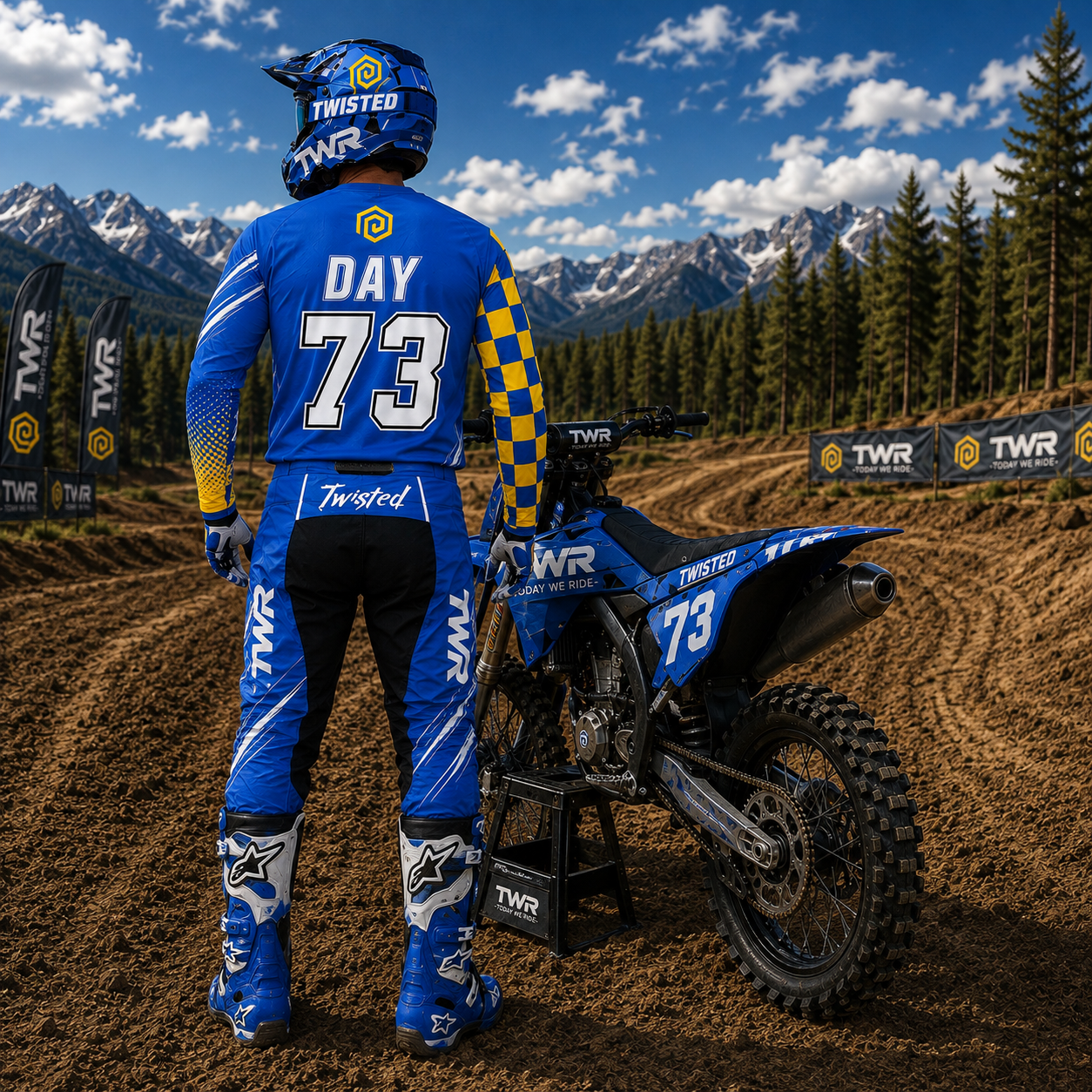TWR Speed Line MX Gear, Blue, Yellow, White, Rear View.PNG