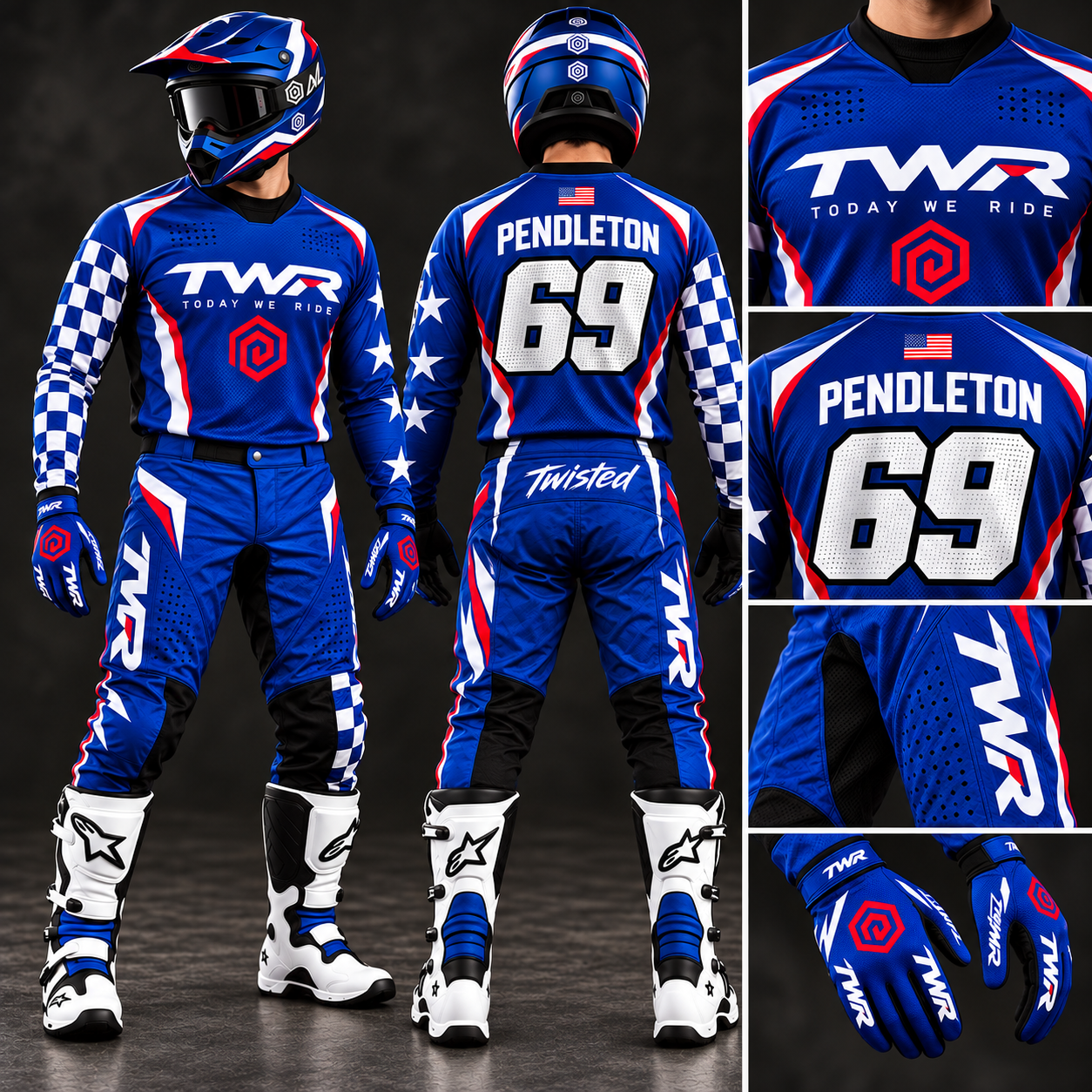 Blue, Red & White TWR Motocross Gear Set, Collage (2).png