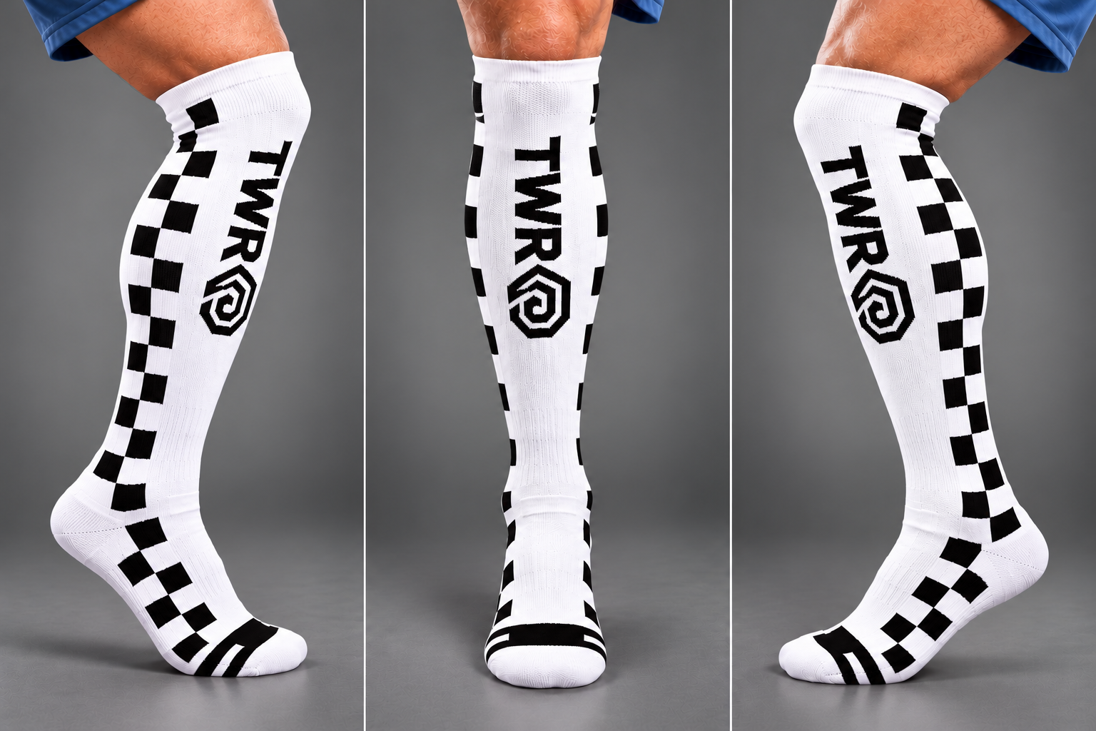 TWR Checkered Flag Motocross Riding Socks, White.PNG