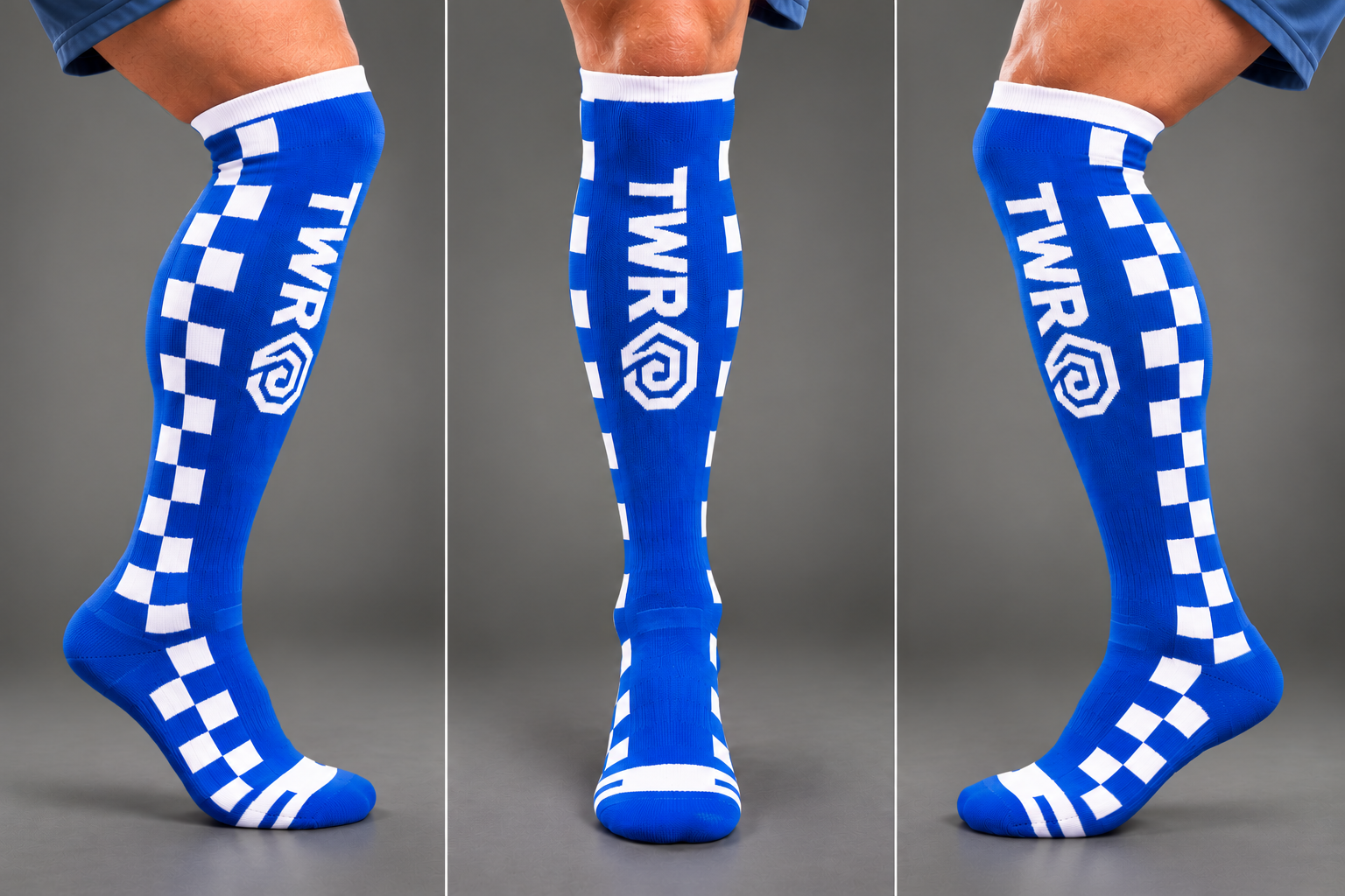 TWR Checkered Flag Motocross Riding Socks, Blue.PNG