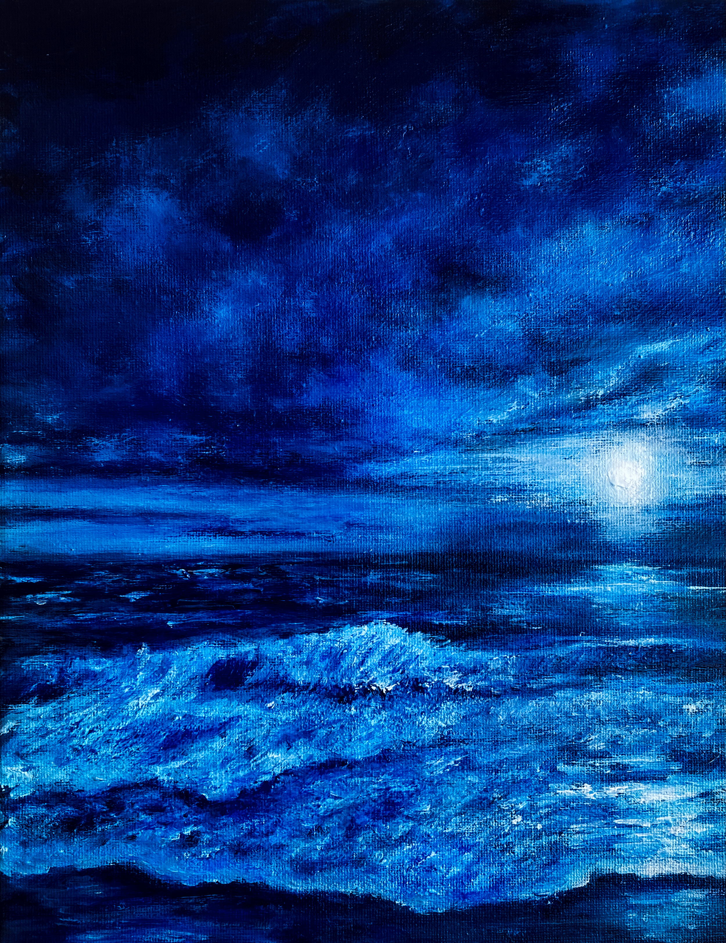 acrylic painting original seascape moonlight on ocean night scene