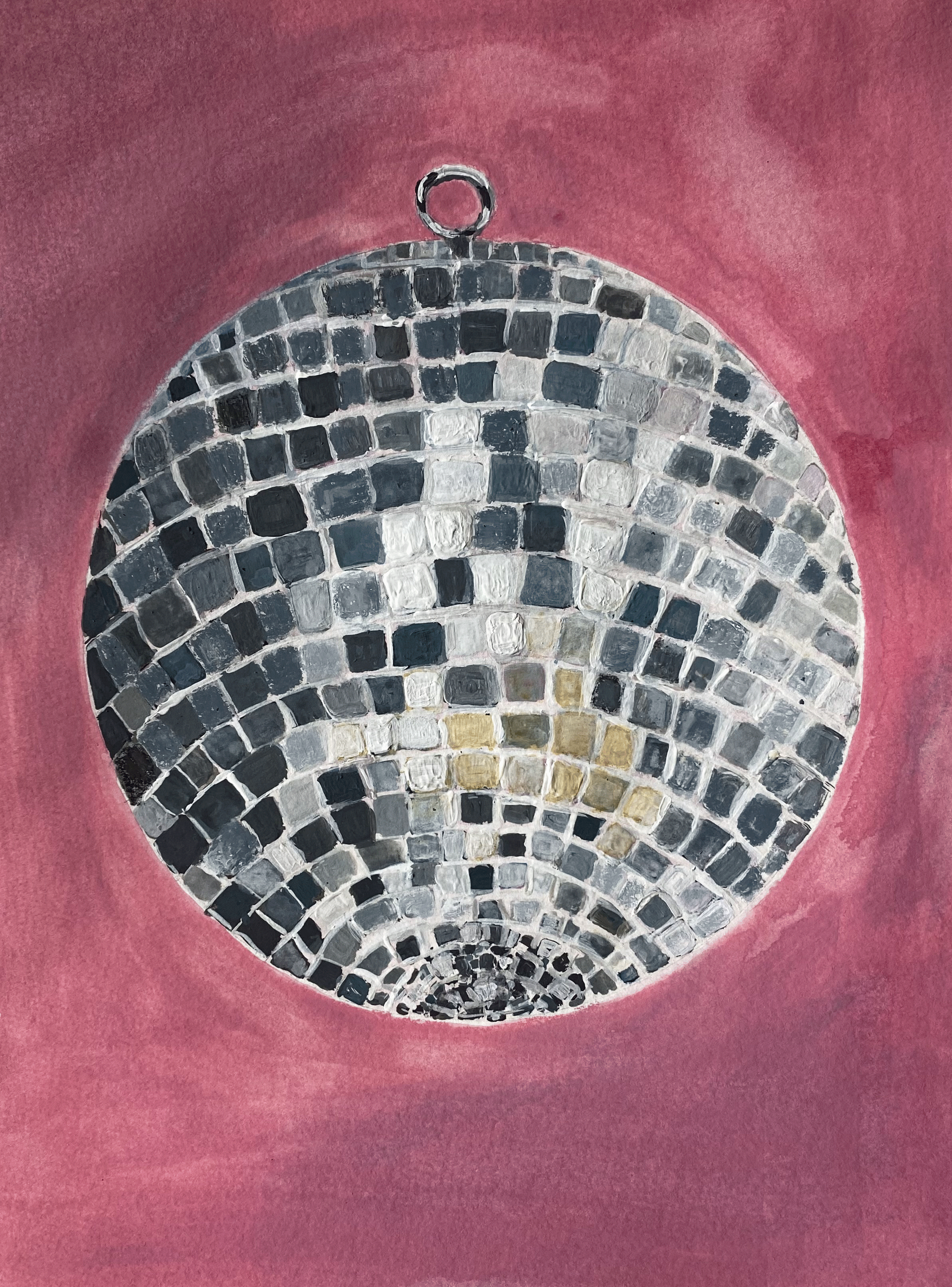 silver disco ball on pink background close up.png