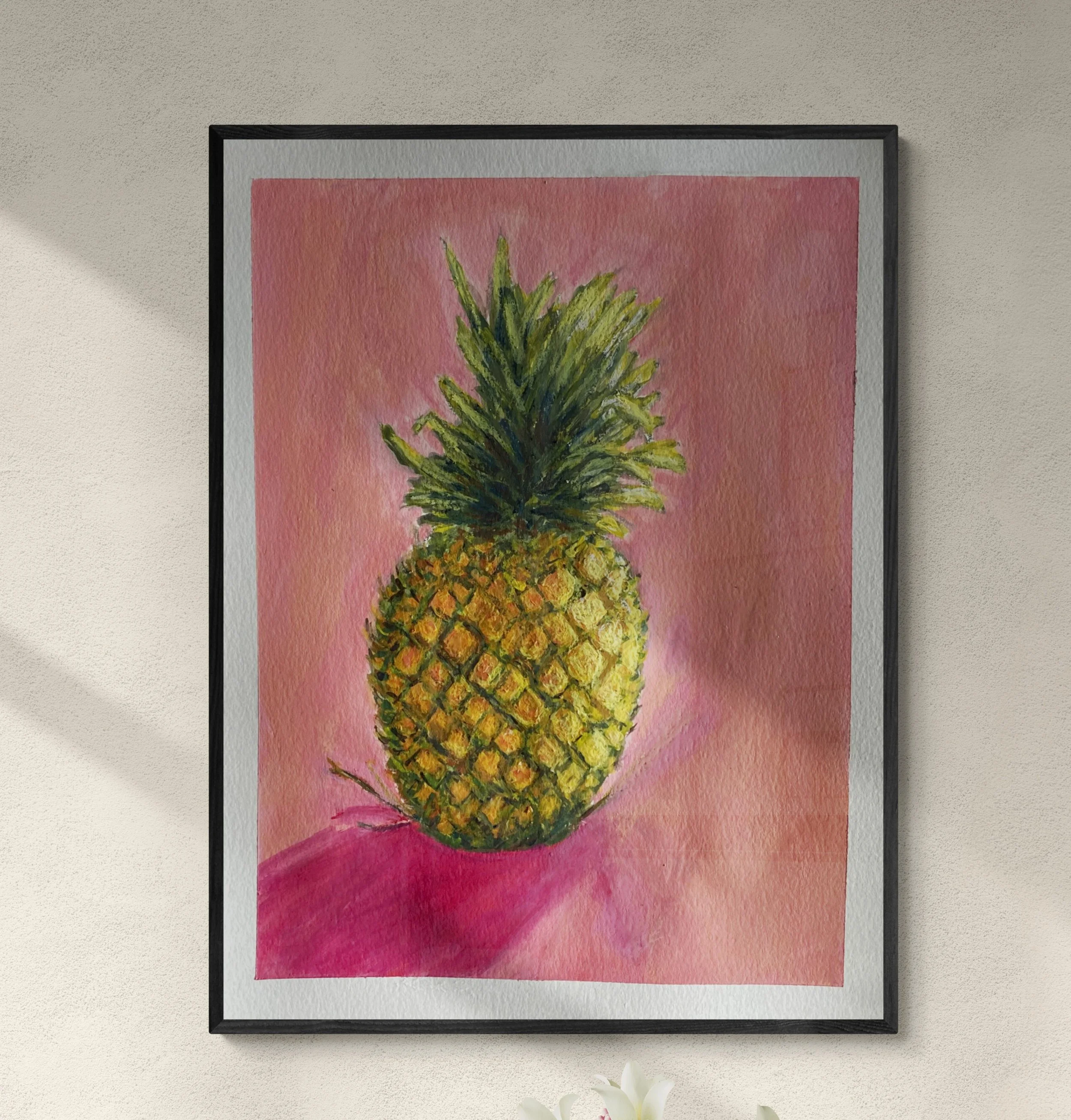 pineapple on pink background framed wall art.jpg