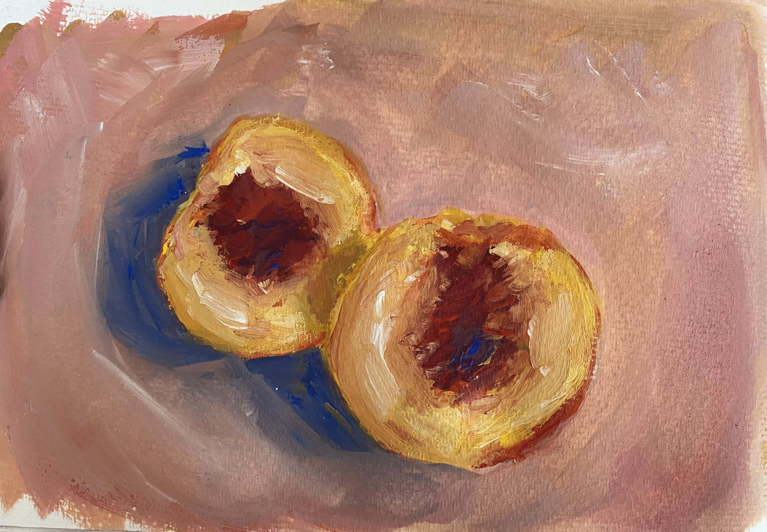 "Peaches", gouache on watercolor paper, 8.5 x 5.5".