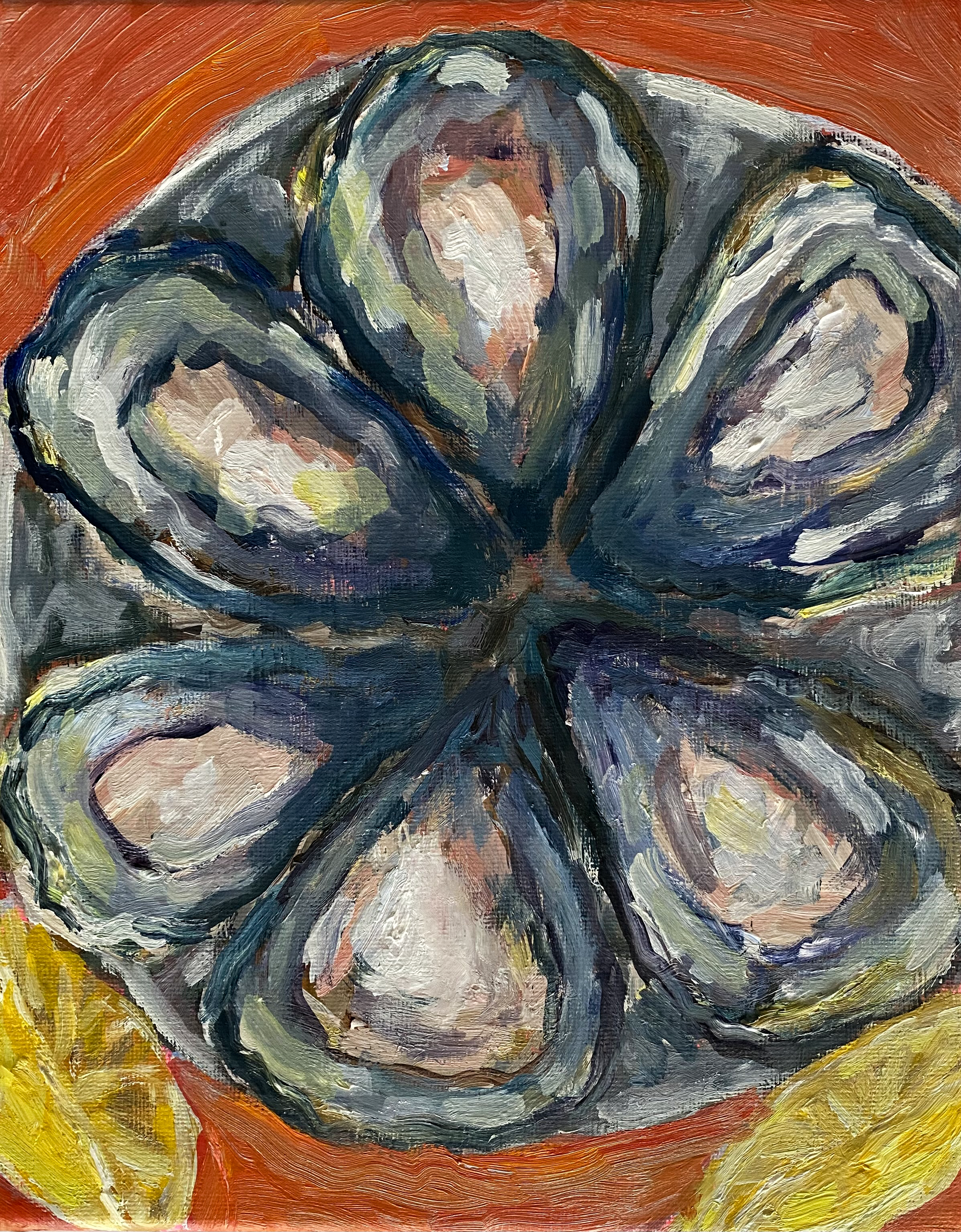 Day 14/365: "Oysters", water mixable oil on stretched canvas, 10x8"