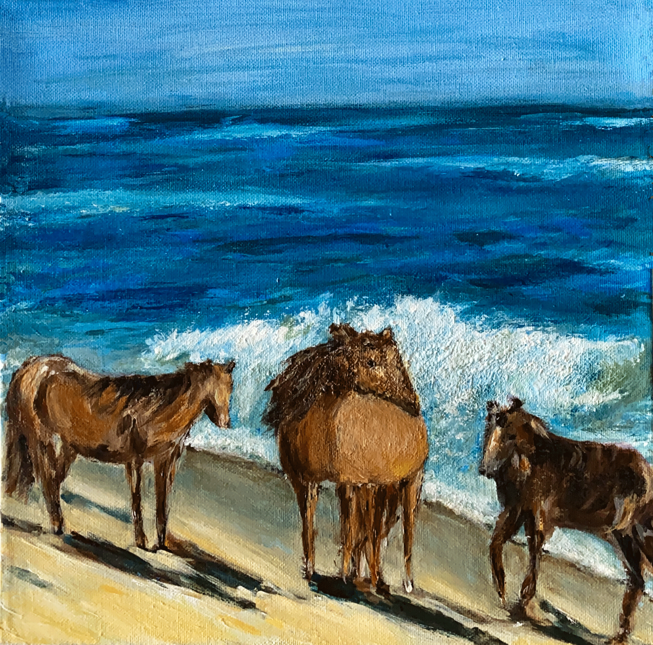 acrylic seascape wild horses on shore sable island painting on wall art original