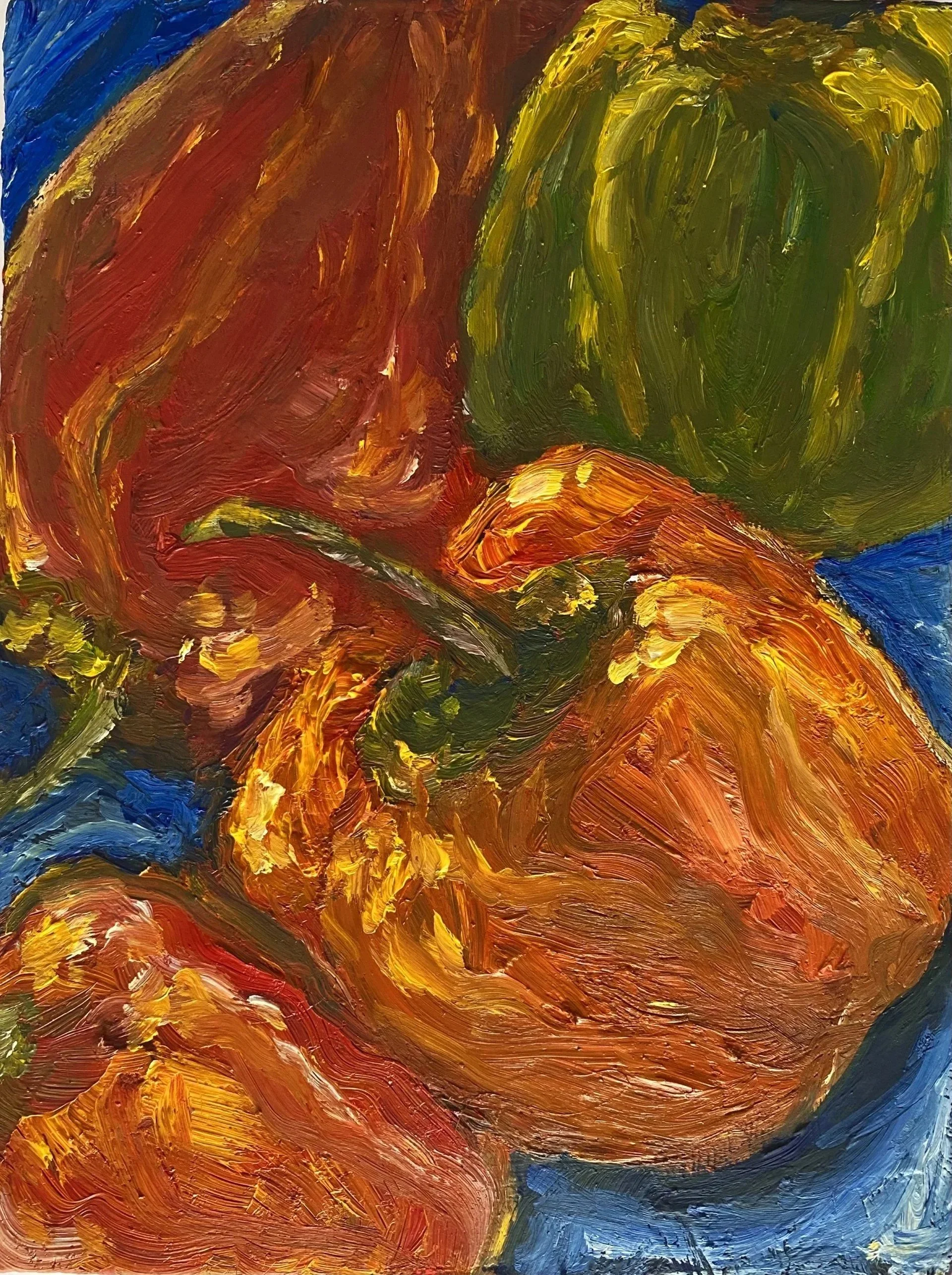 "Bell Peppers", original oil on canvas, 8 x 6"