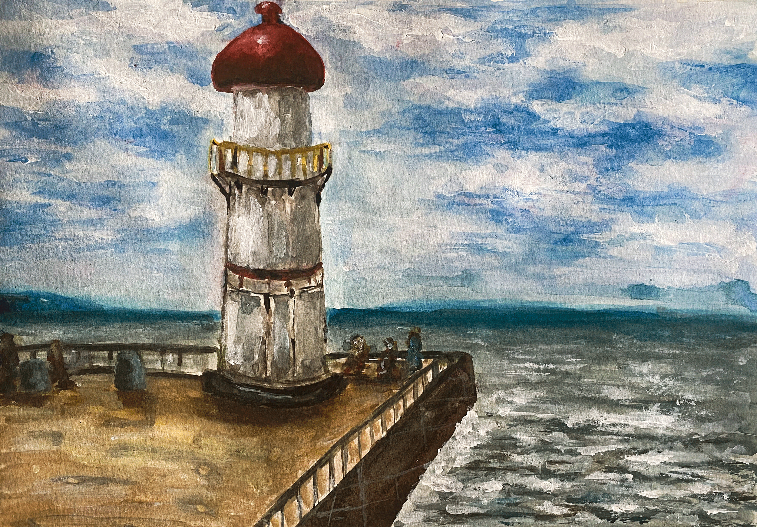 Day 259: "Lachine Lighthouse I", Original Watercolor on Paper, 9x12"