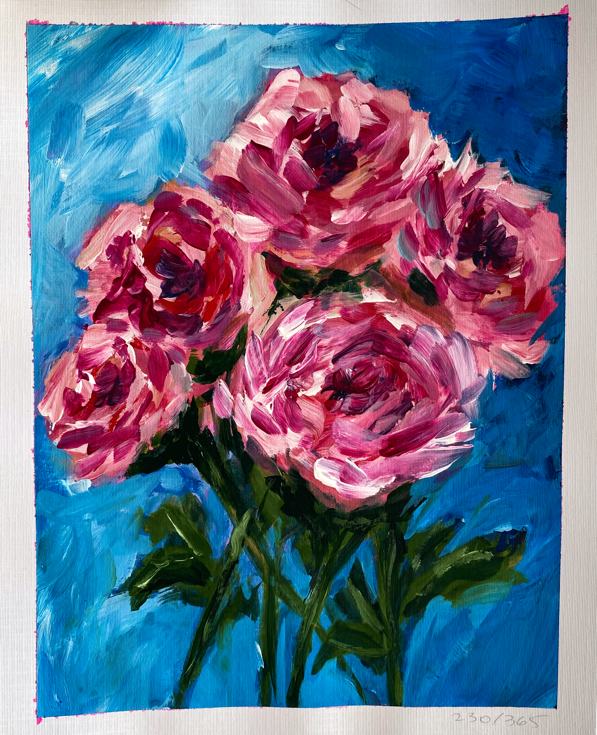 Day 230: "Roses", acrylic on paper, 8x10"