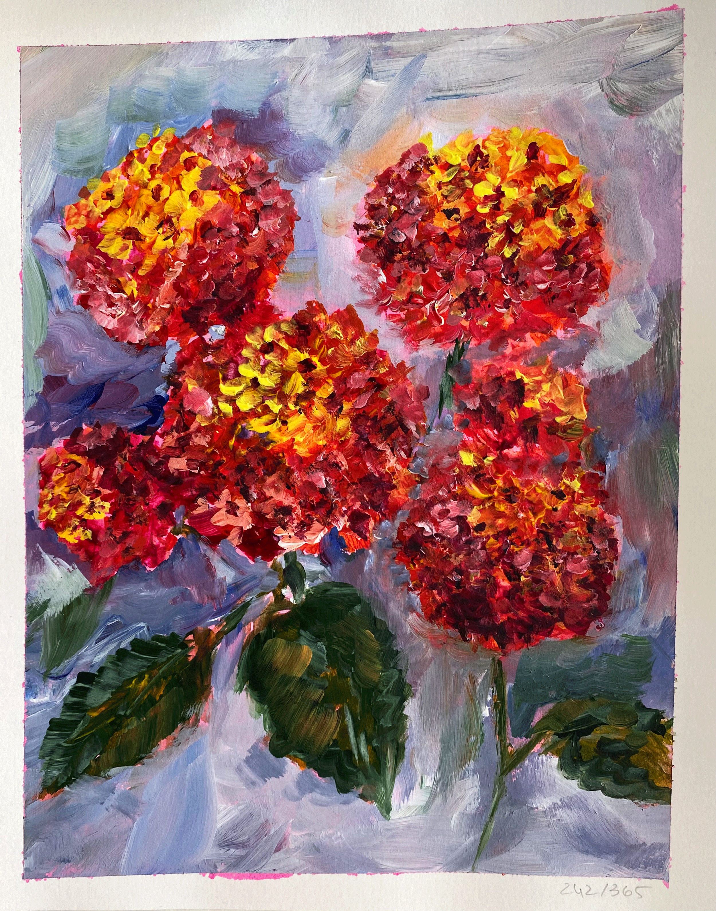 Day 242: "Lantanas", acrylic on paper, 8x10"