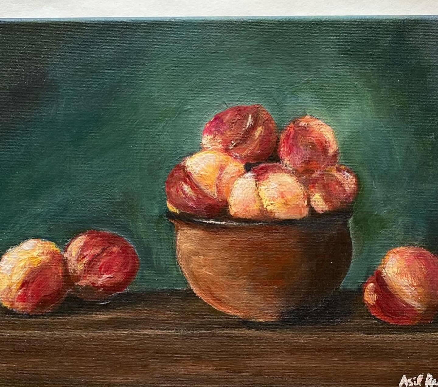 My &ldquo;Painting Small and Often&rdquo; collection is now available in my shop. Link in bio. This is a series of 7 small studies in acrylic in 9&rdquo;x12&rdquo; canvasses. :  1- Still Life with Peaches, acrylic on stretched canvas, 9&rdquo; x 12&r