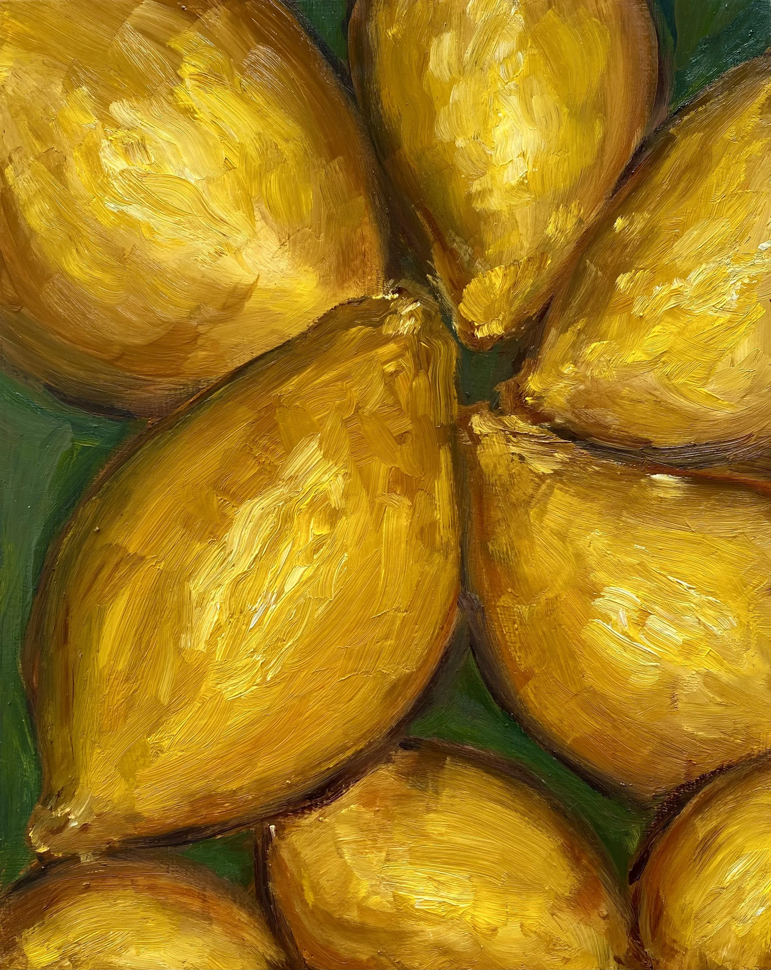 "Lemons", water mixable oil on wood panel, 10x8"