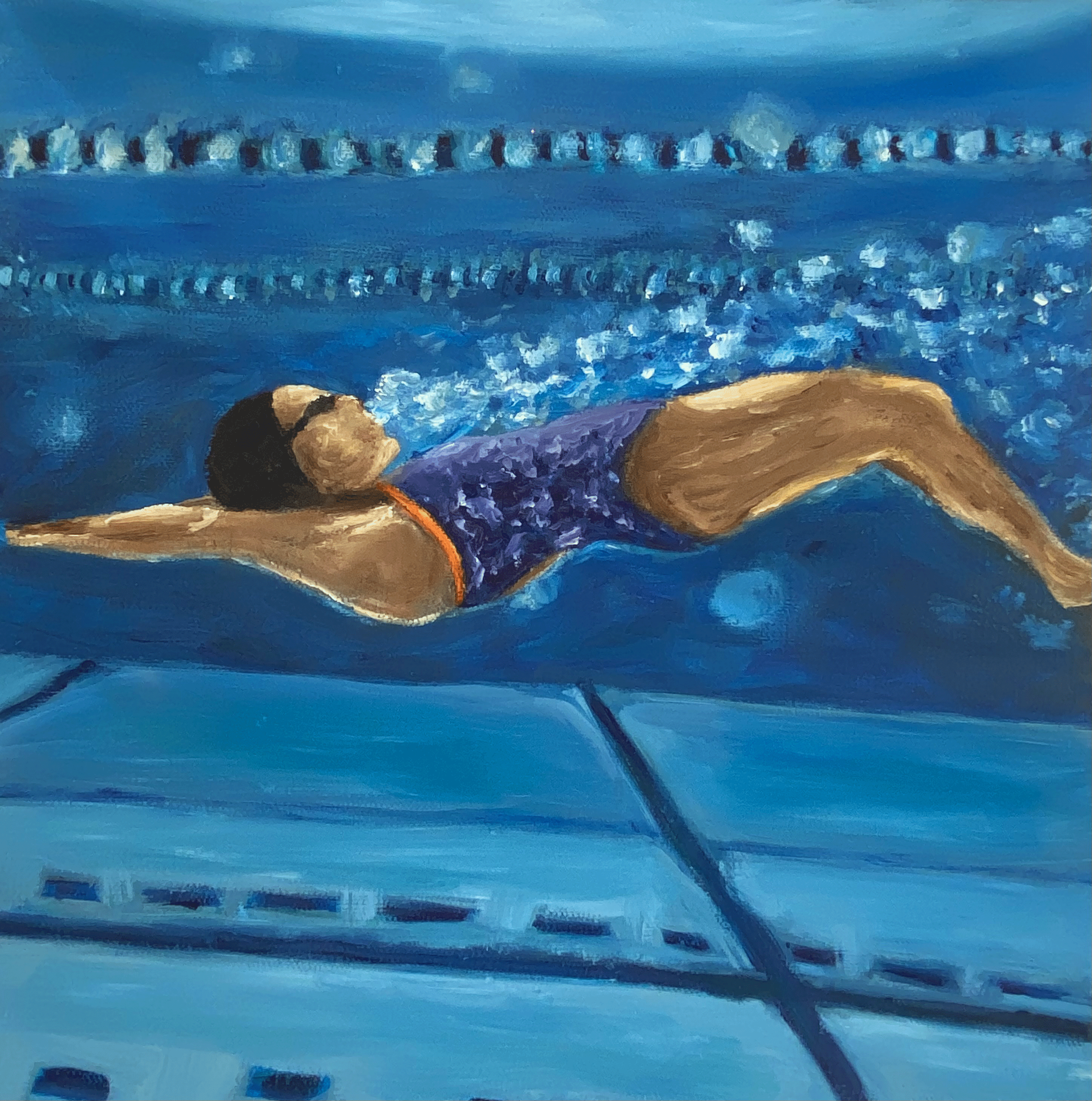 "Dolphin Kick", water mixable oil on gallery wrapped canvas, 12x12"x8"