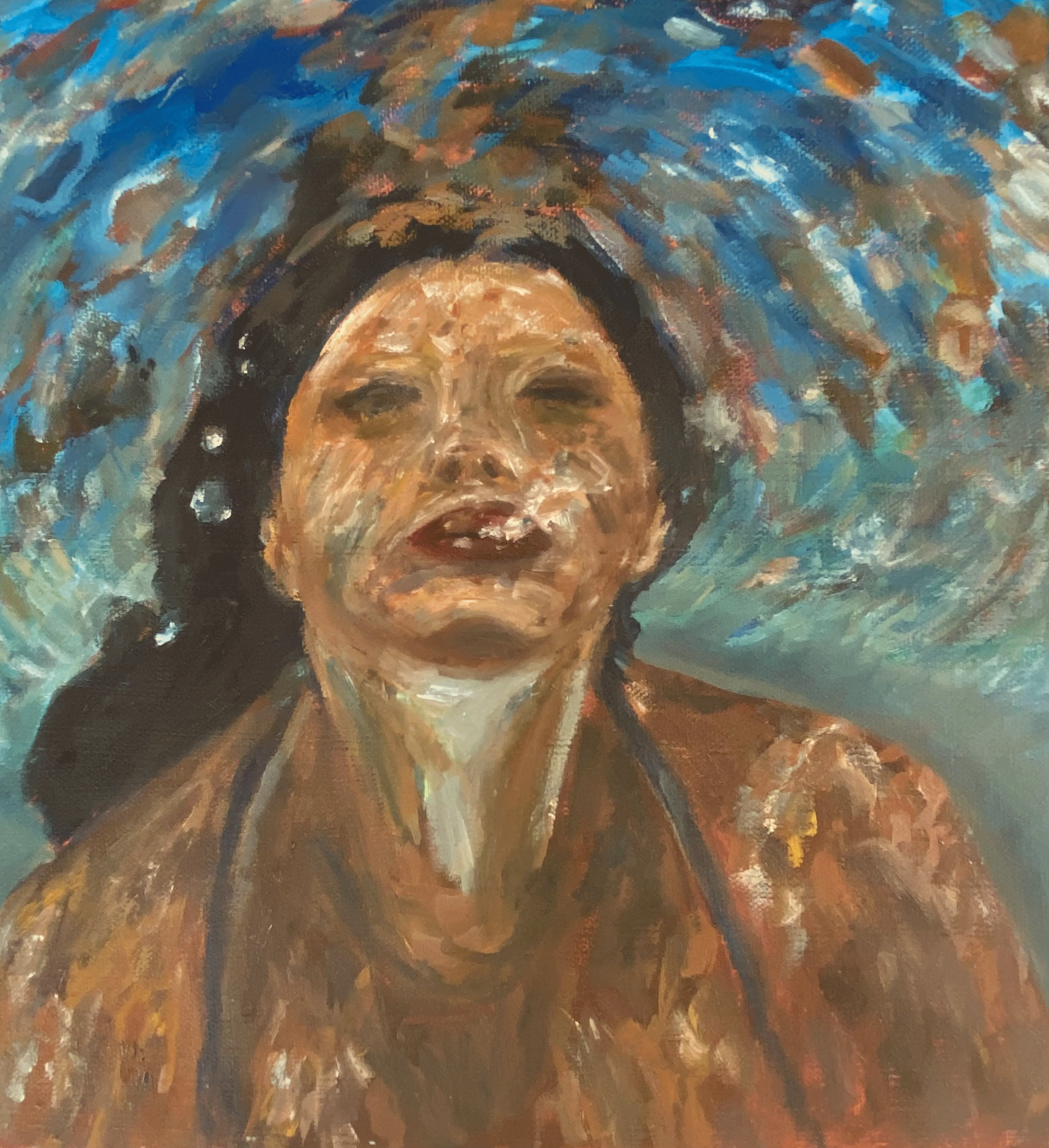 "Ascending the Surface", study of Samantha French's painting, water mixable oil on gallery wrapped canvas, 12x12"