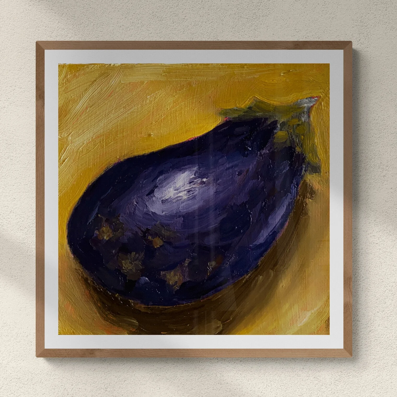 eggplant on yellow background framed hung on wall.jpg