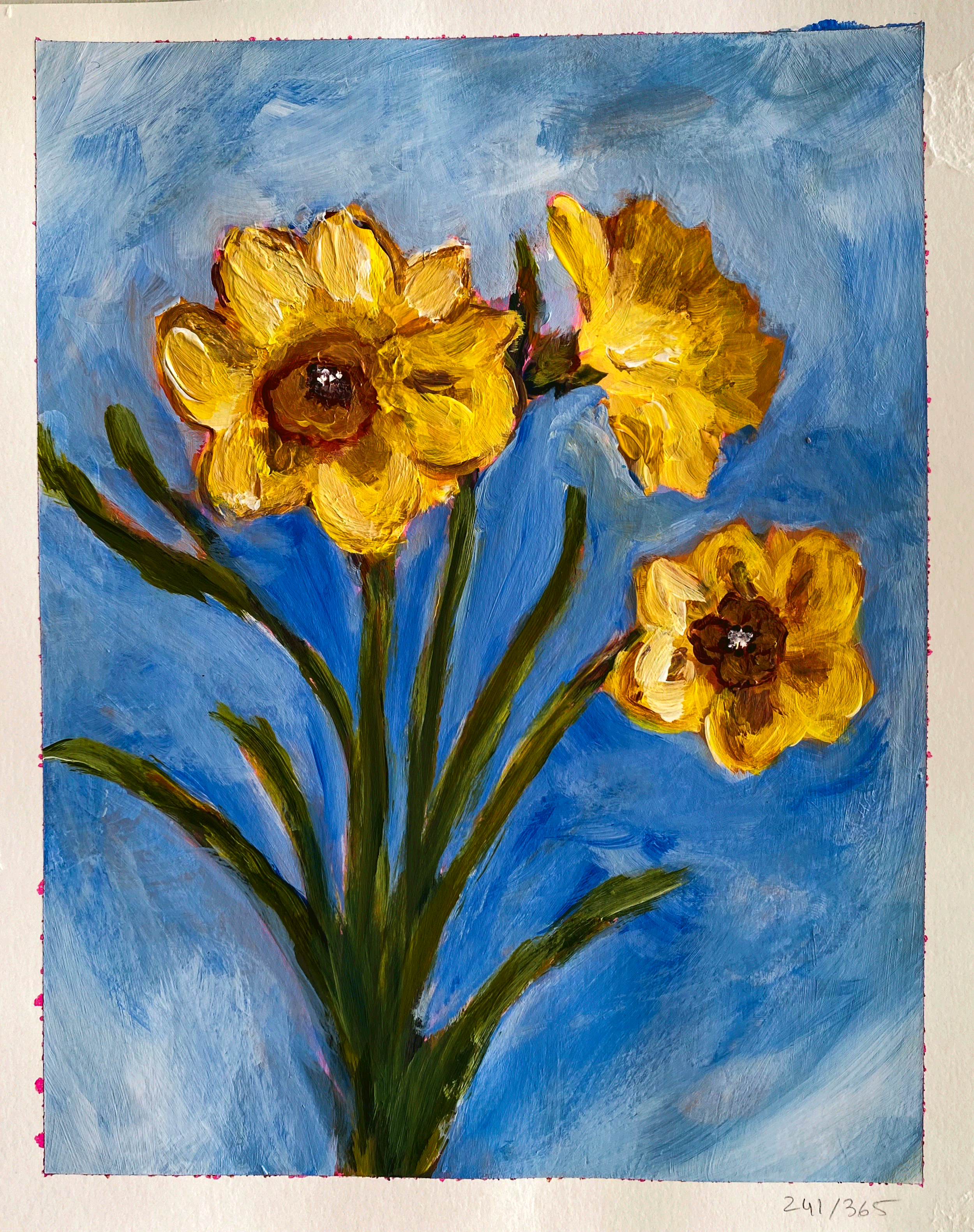 Day 241: "Daffodils", acrylic on paper, 8x10"