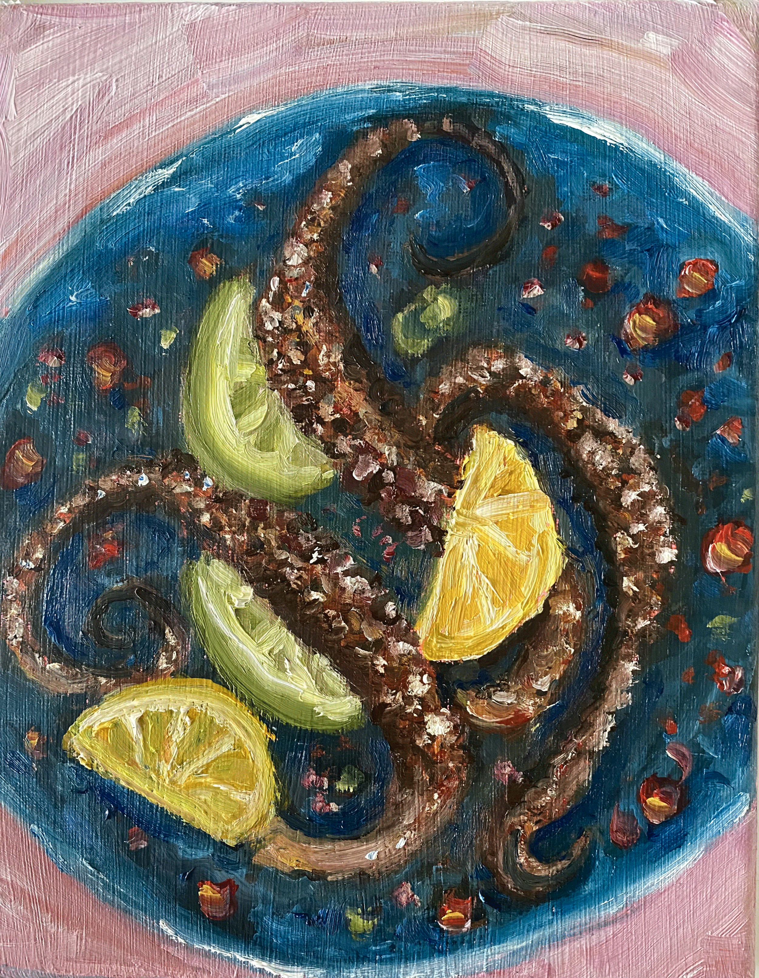 “Polpo Caramellato”, water mixable oil on stretched canvas, 10x8”