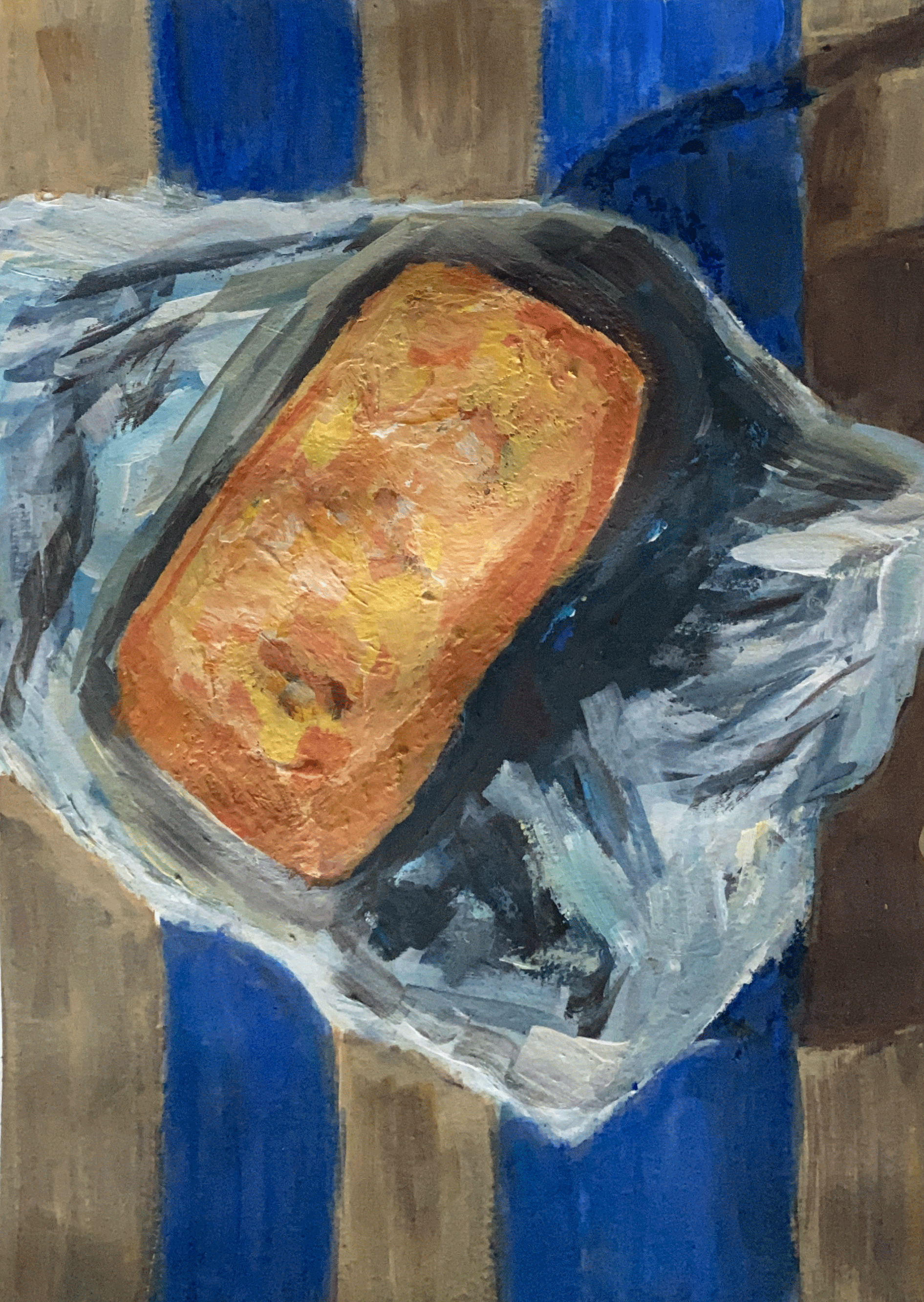 block of butter on parchment paper on blue and beige background close up.png