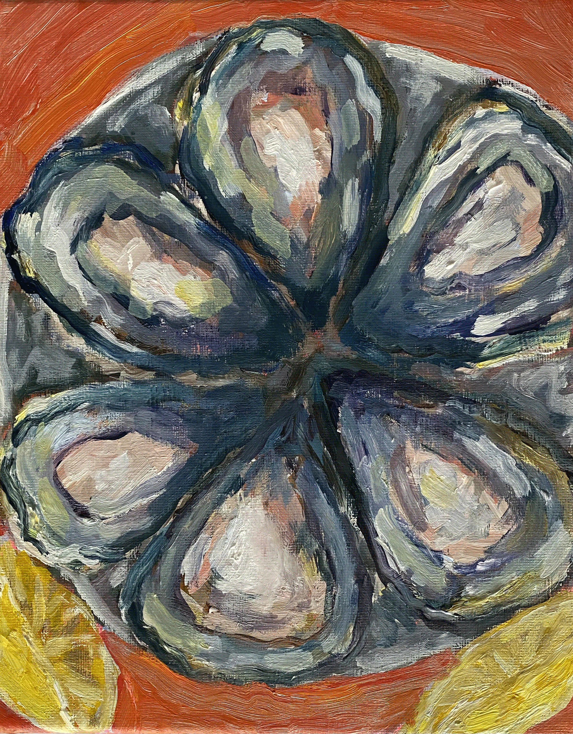 "Oysters", water mixable oil on stretched canvas, 10x8"
