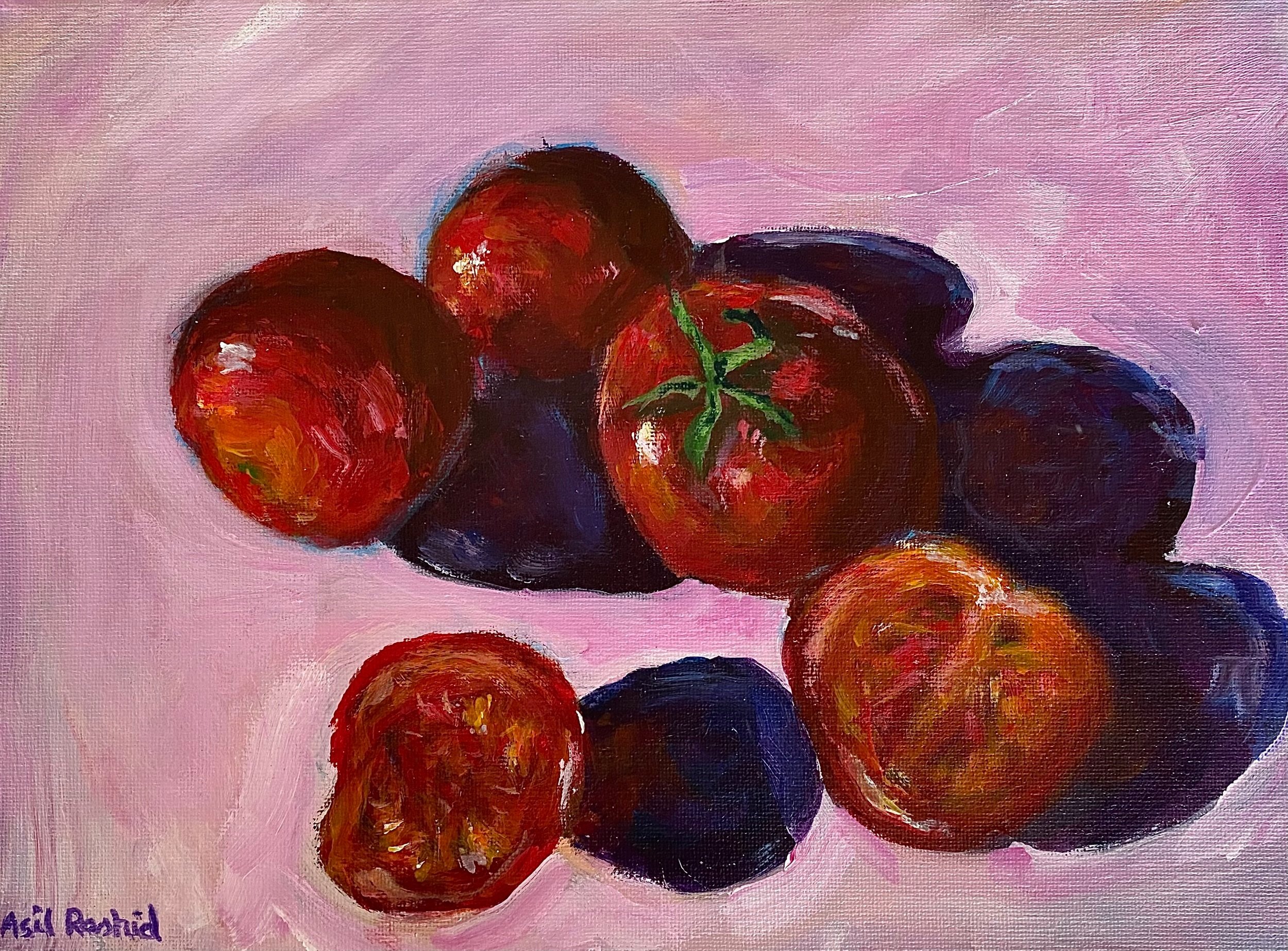 Acrylic Painting Original Art "Still Life with Tomatoes", acrylic on stretched canvas, 9" x 12"