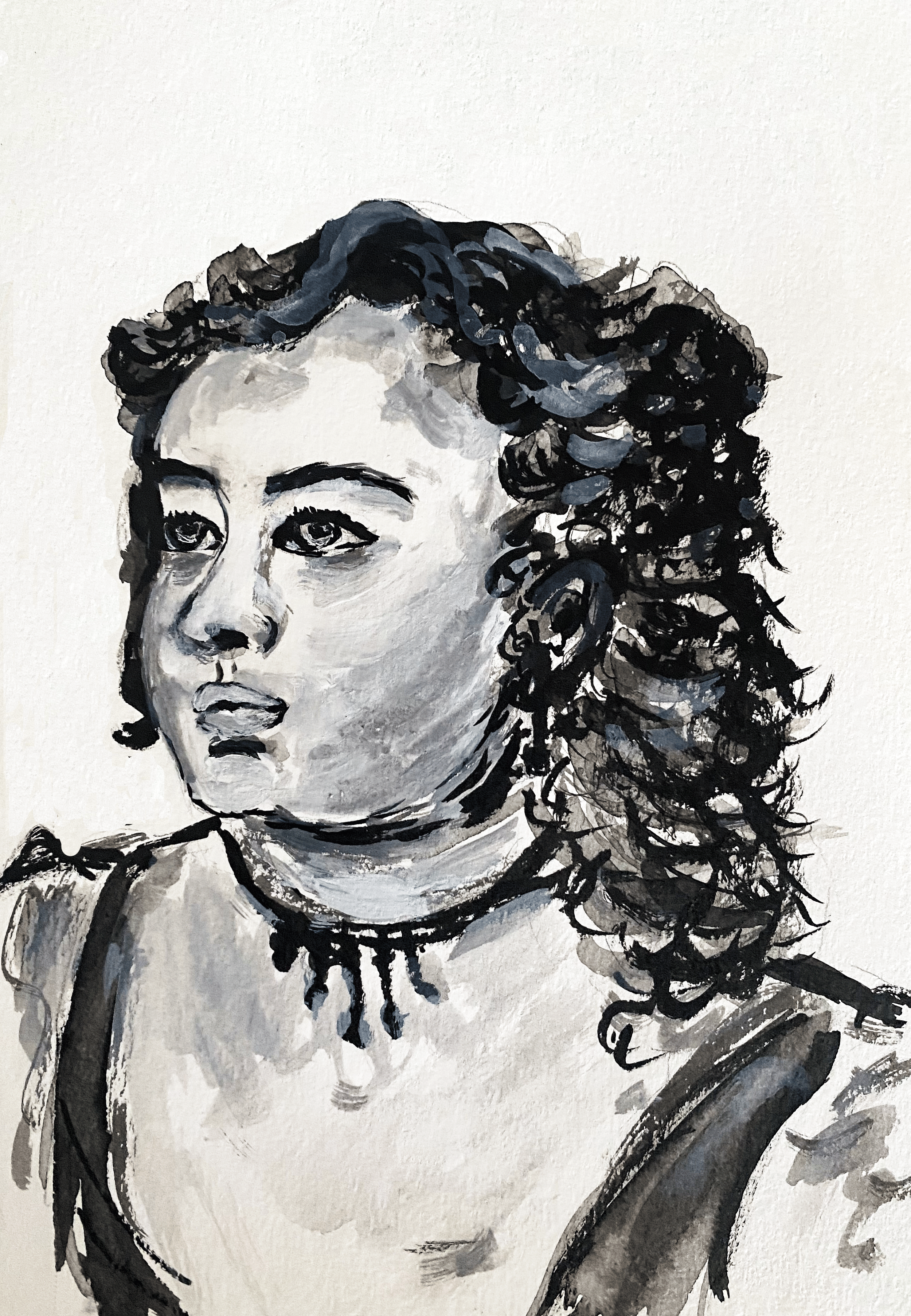 Day 41/365: "Bridgerton Portraits - Penelope Bridgerton", pen and ink on paper,8.5x5.5"