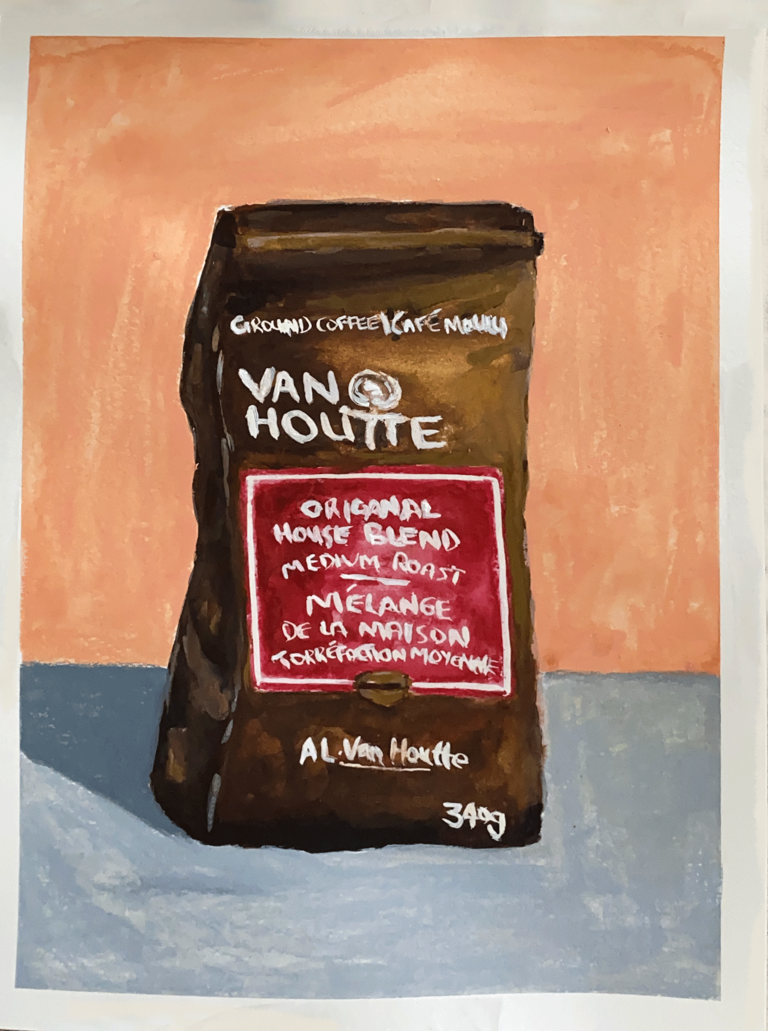 Day 78/365: "Van Houtte", watercolor and wax pastels on paper, 9x12”