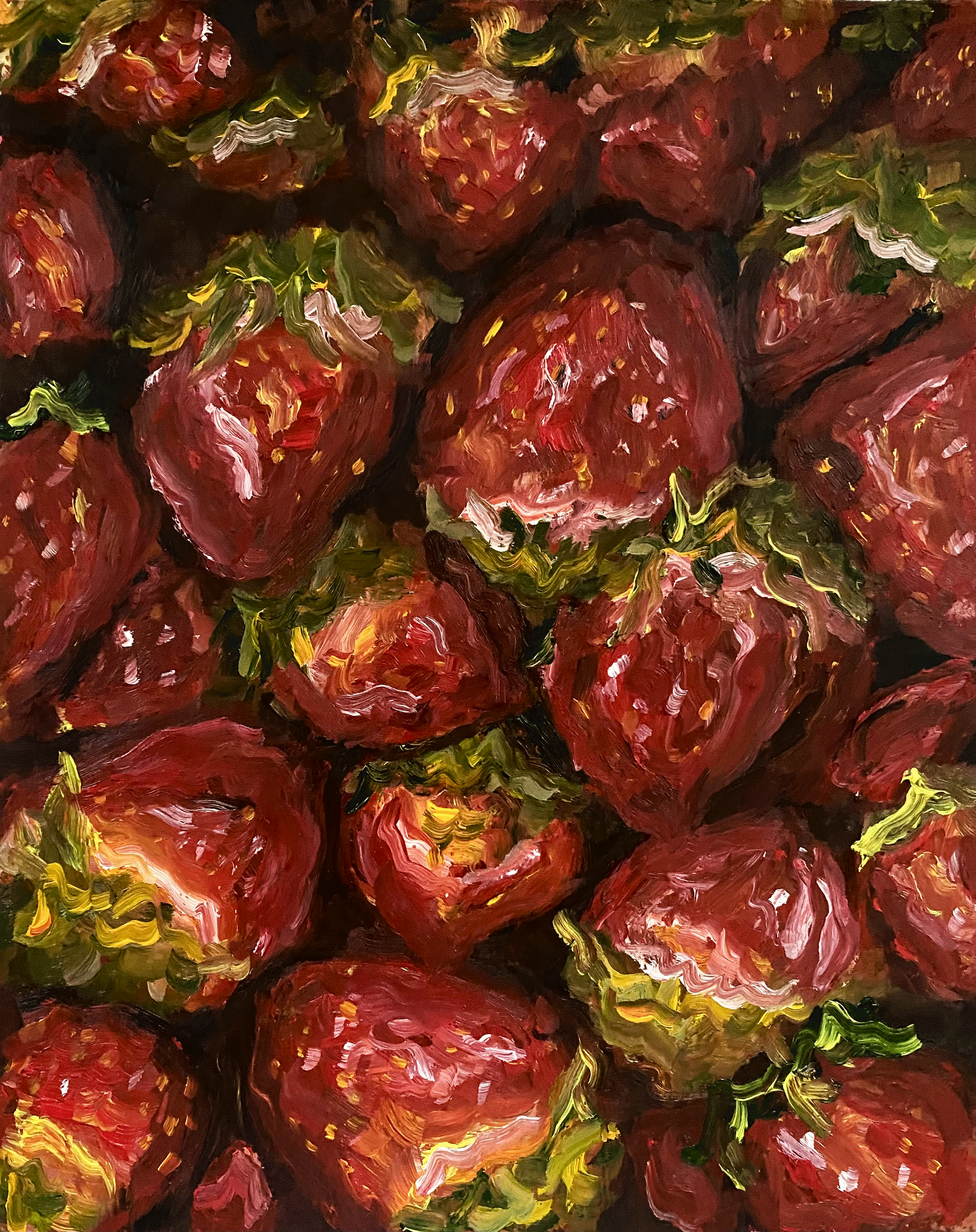 Day 10/365: "Strawberries", oil on wood panel, 10x8"