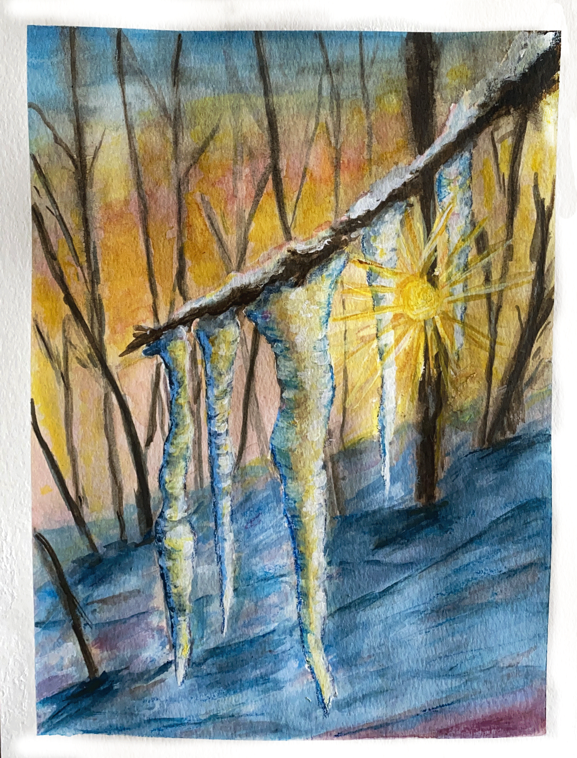 Day 70/365: "Freezing Rain", watercolor on watercolor paper, 12x9"