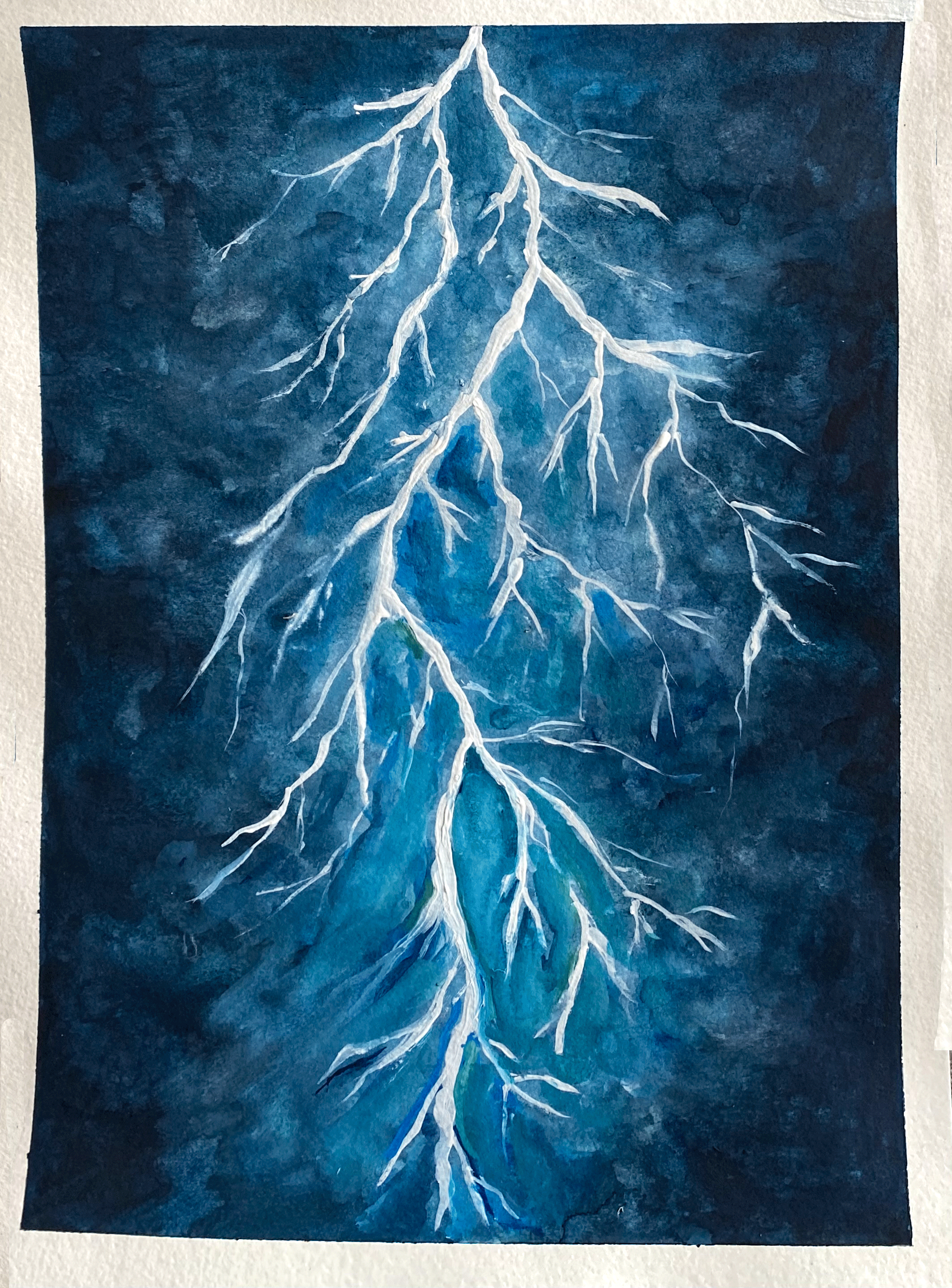 Day 75/365: "Lightning", watercolor on watercolor paper, 9x12"