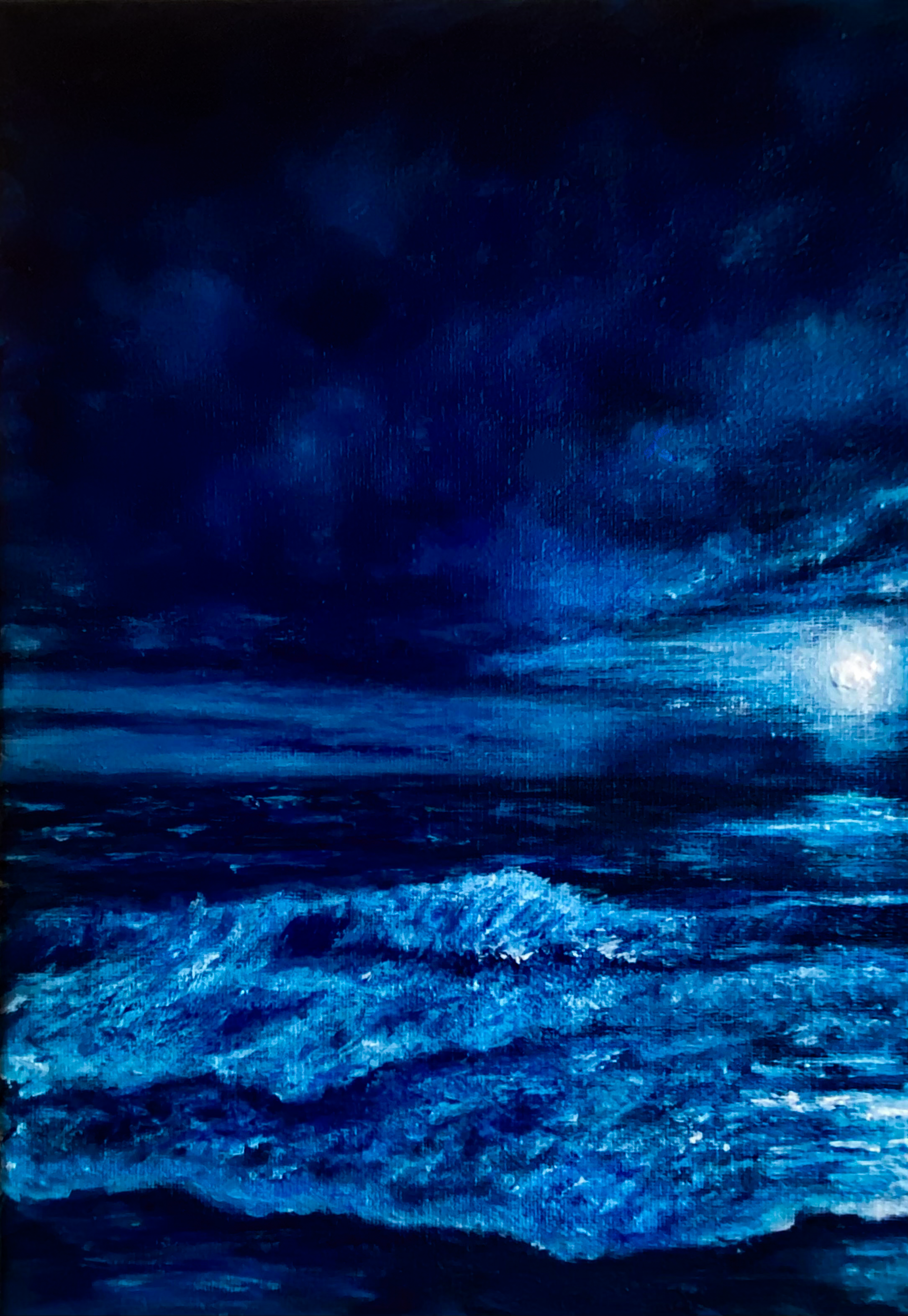 acrylic painting original seascape moonlight on ocean night scene
