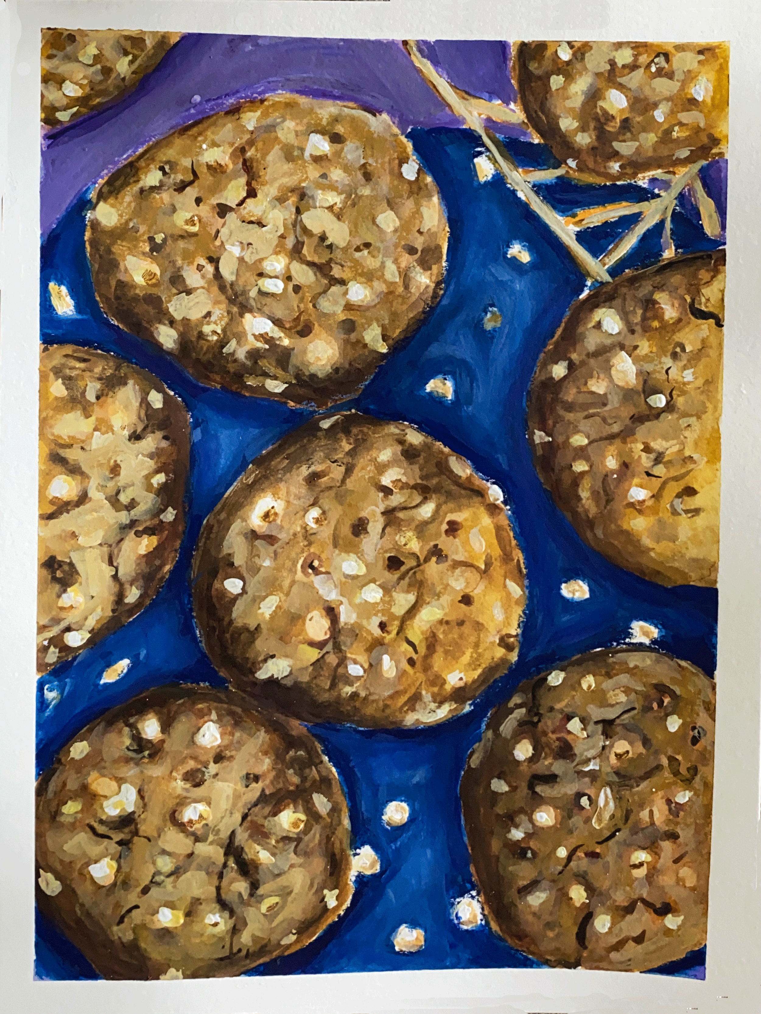 white chocolate cookies on blue plate .png