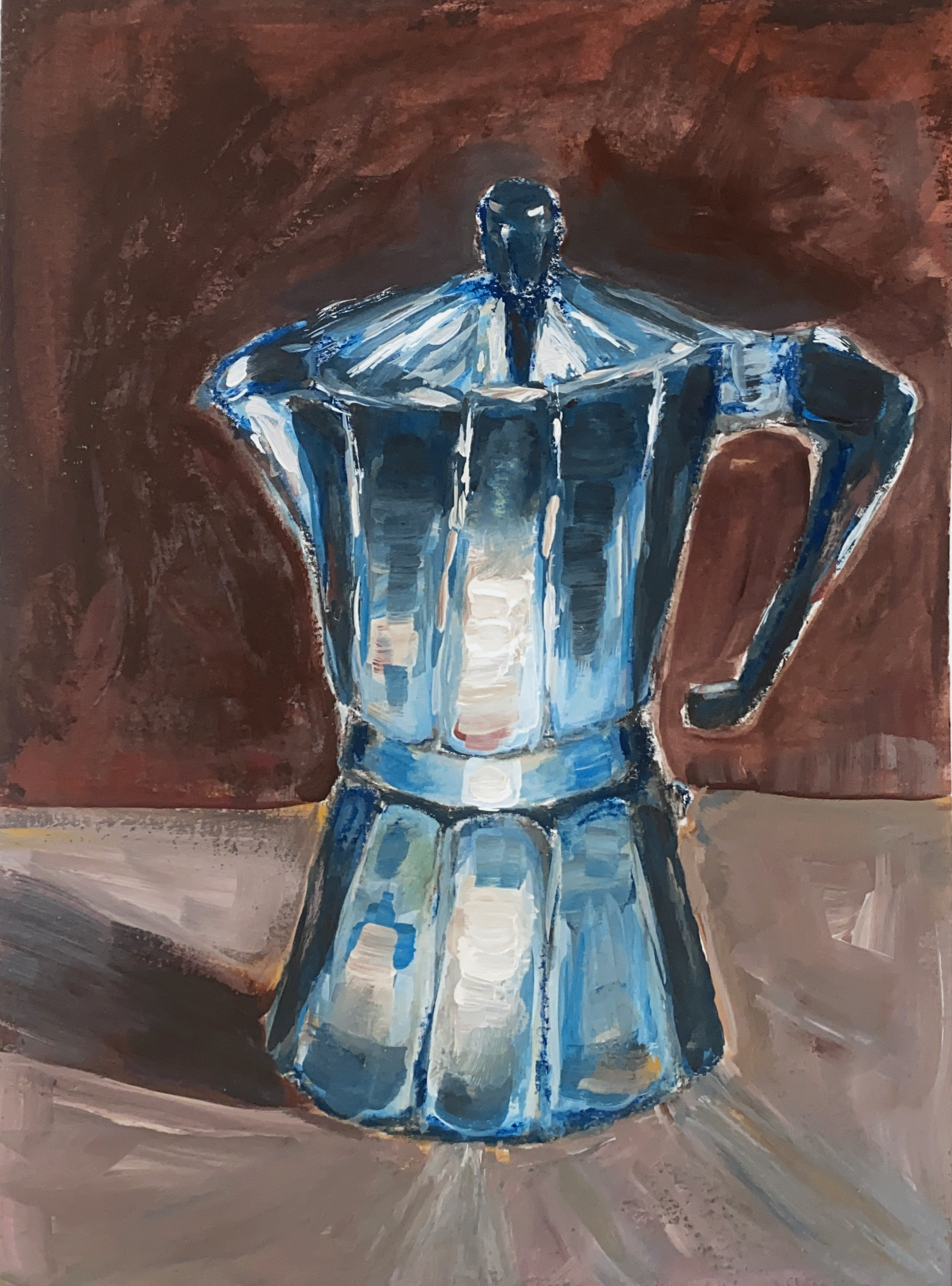 silver metal moka pot on brown background.png