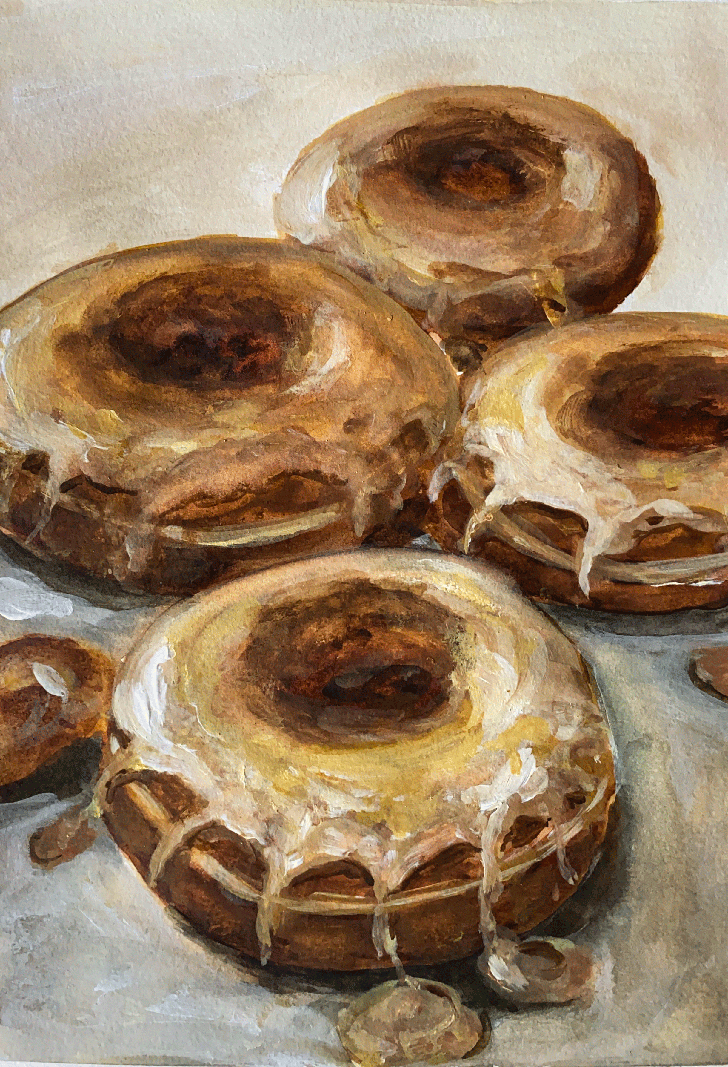 Day 257: "Glazed Donuts", Original Watercolor on Paper, 9x12"