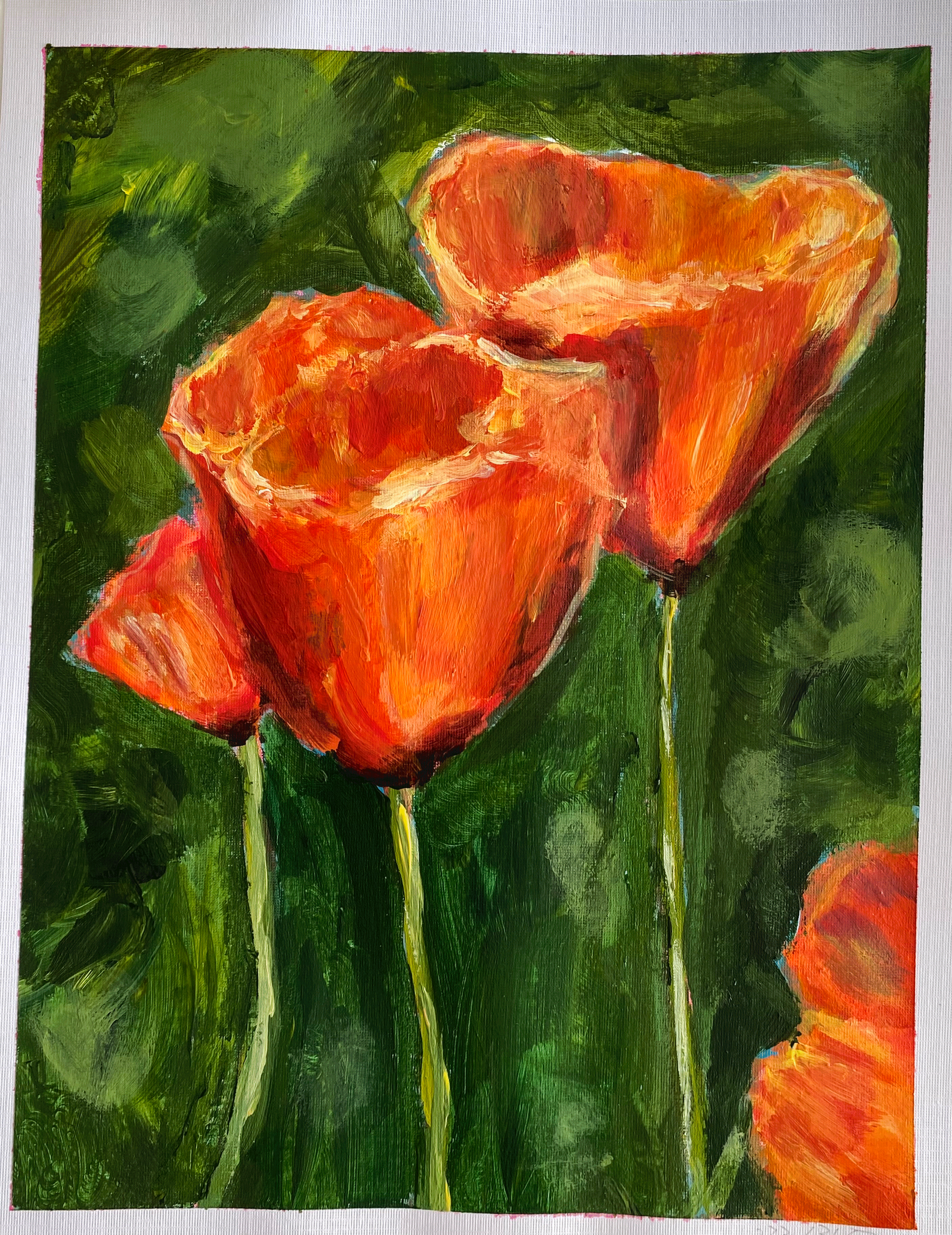 Day 233: "California Poppies", acrylic on paper, 8x10"