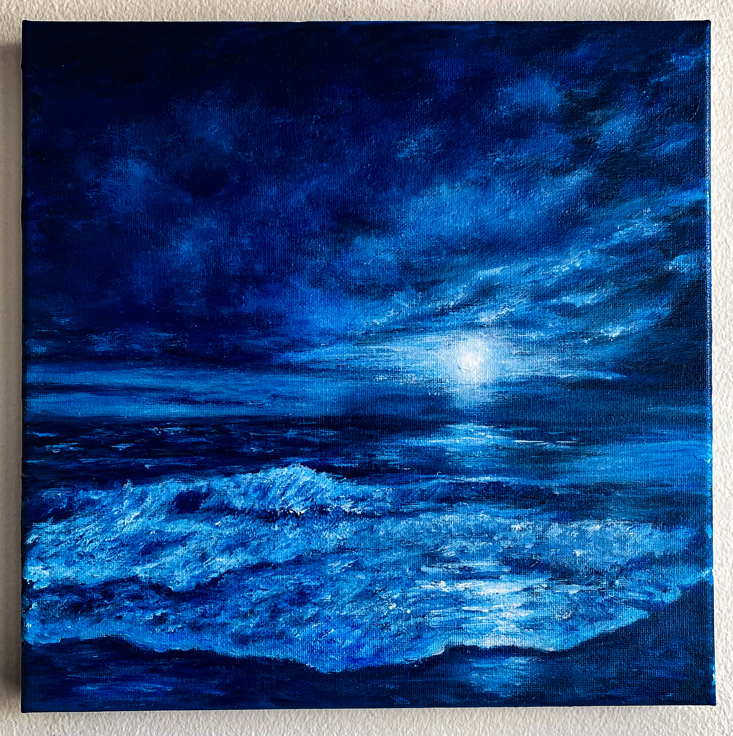 acrylic painting original seascape moonlight on ocean night scene