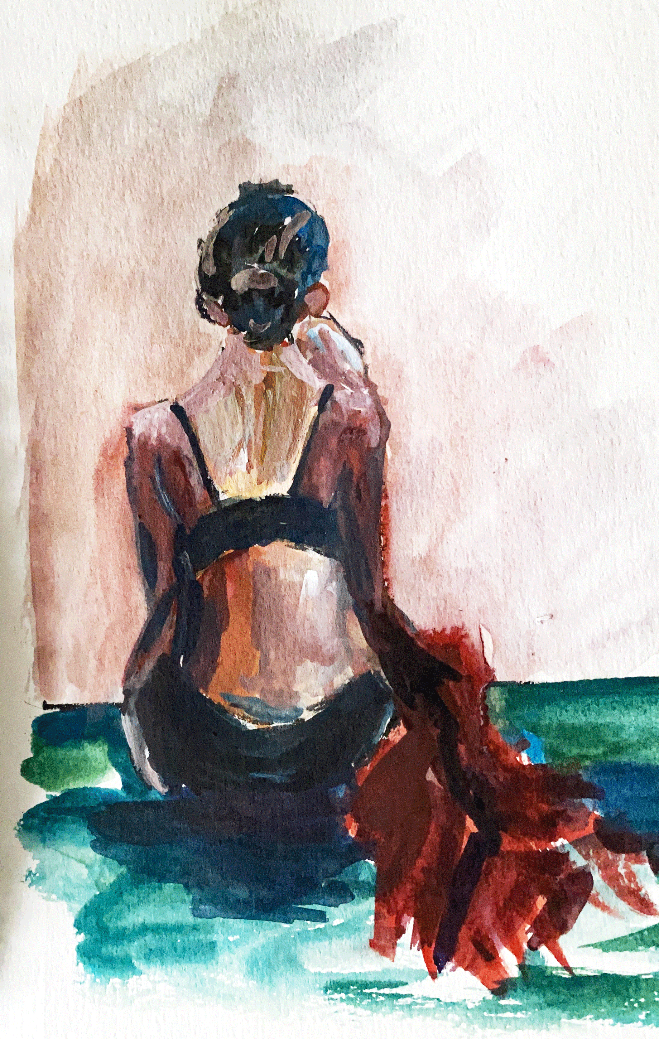 Day 47/365: "Women Figurative Sketches: Woman in bikini", watercolor on paper, 8.5x5.5"