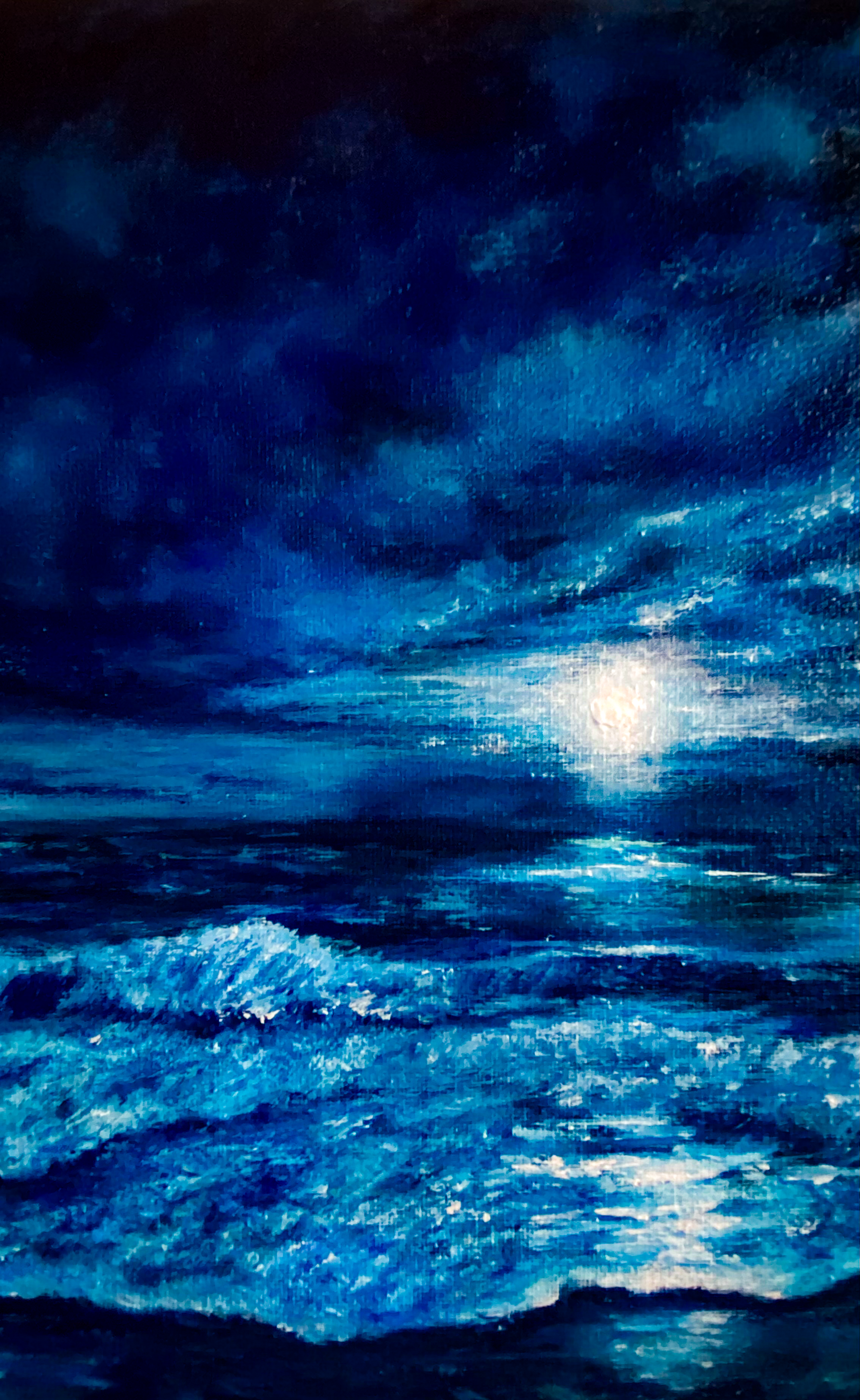 acrylic painting original seascape moonlight on ocean night scene